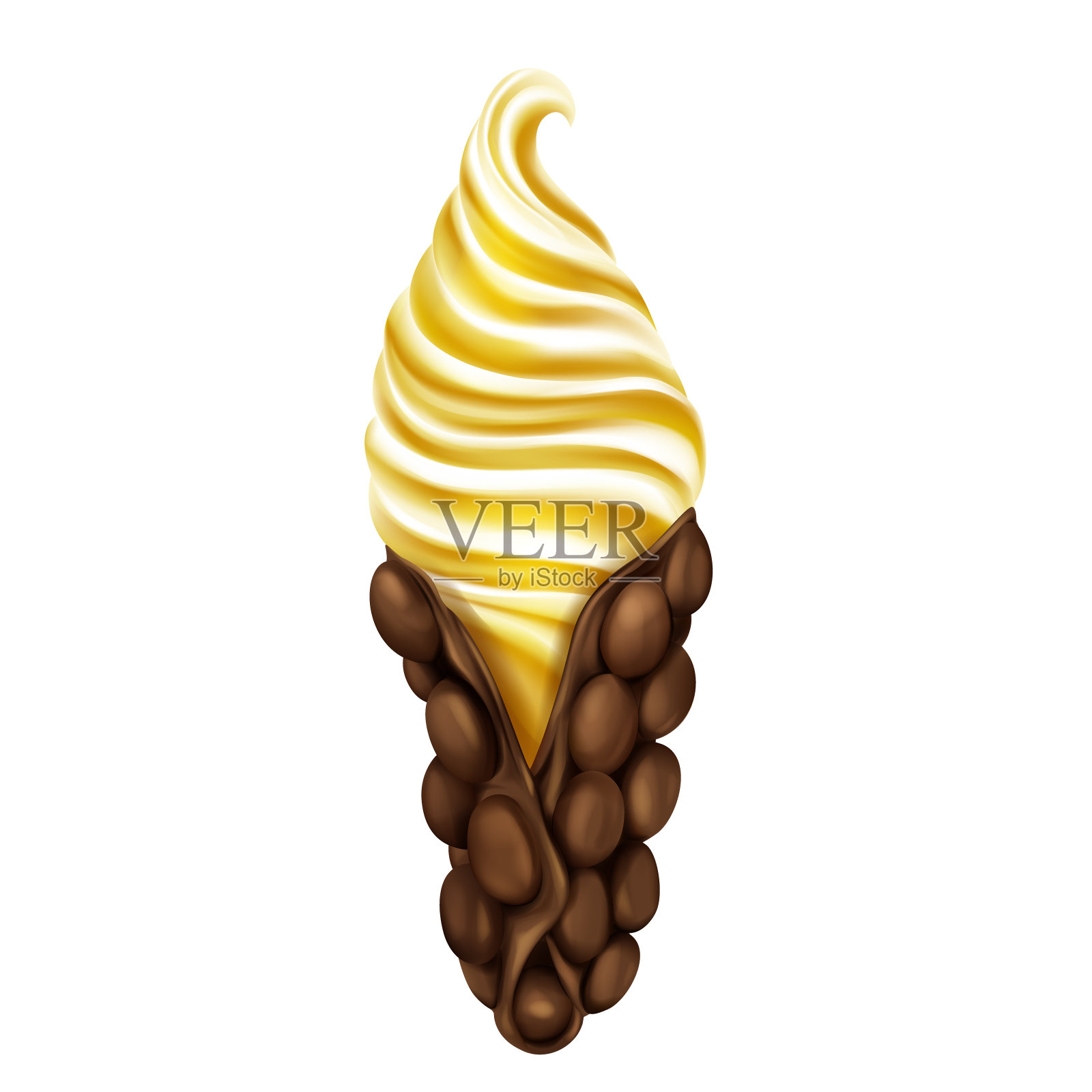 蛋华夫饼焦糖冰淇淋现实向量设计元素图片