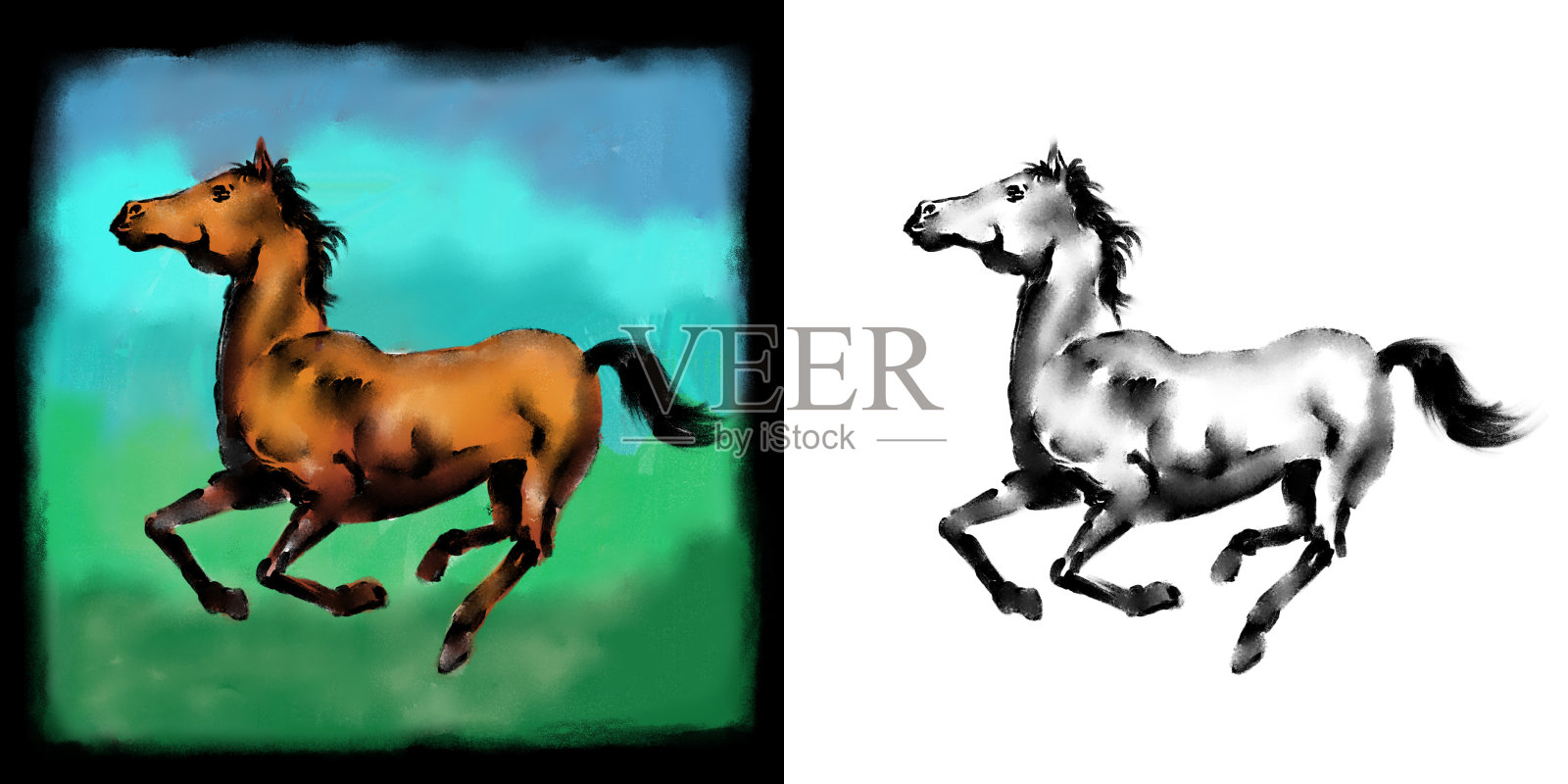 奔跑的马插画图片素材