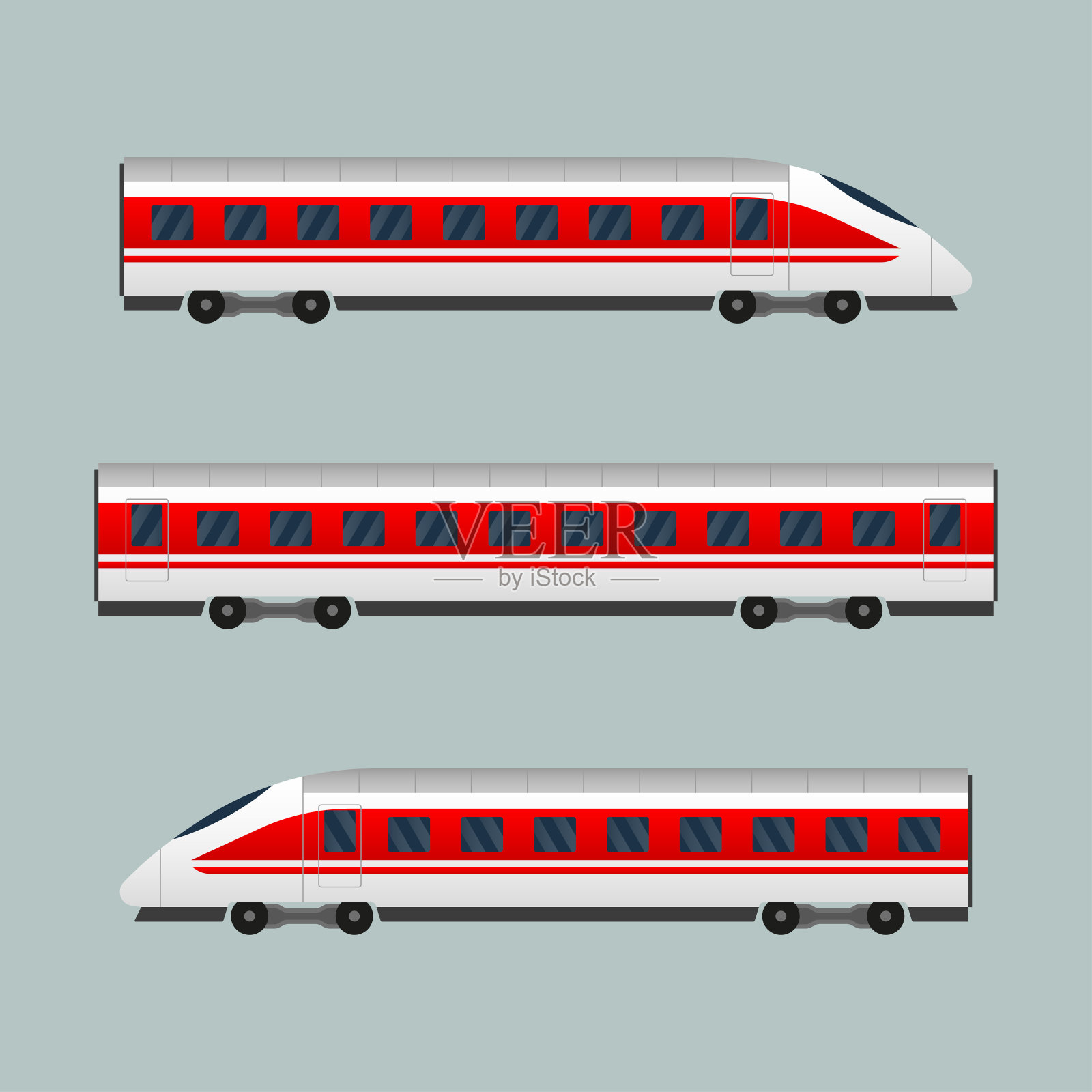 火车。现代特快客运列车。铁路运输。铁路货车。矢量插图。插画图片素材