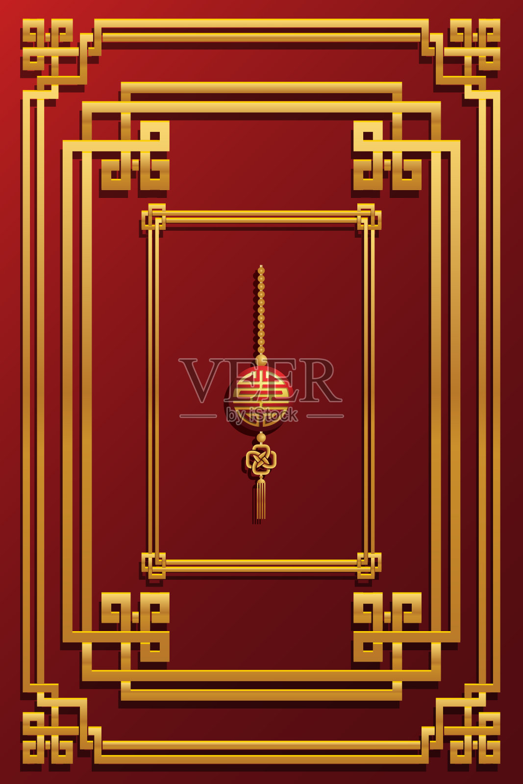 一套中国框架垂直背景和设计元素。红色和金色。用作礼品信封或贺卡。插画图片素材