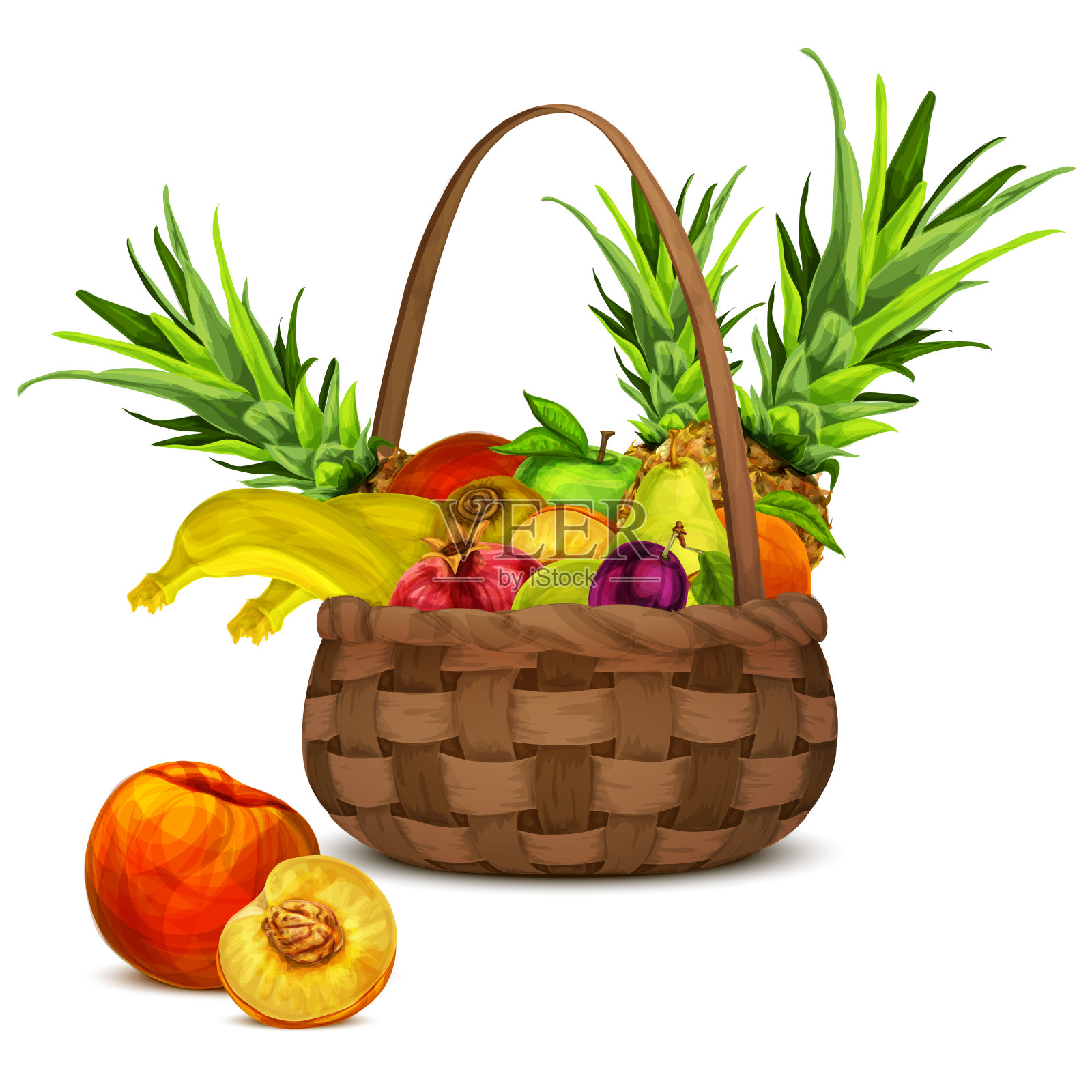 水果在篮子里插画图片素材