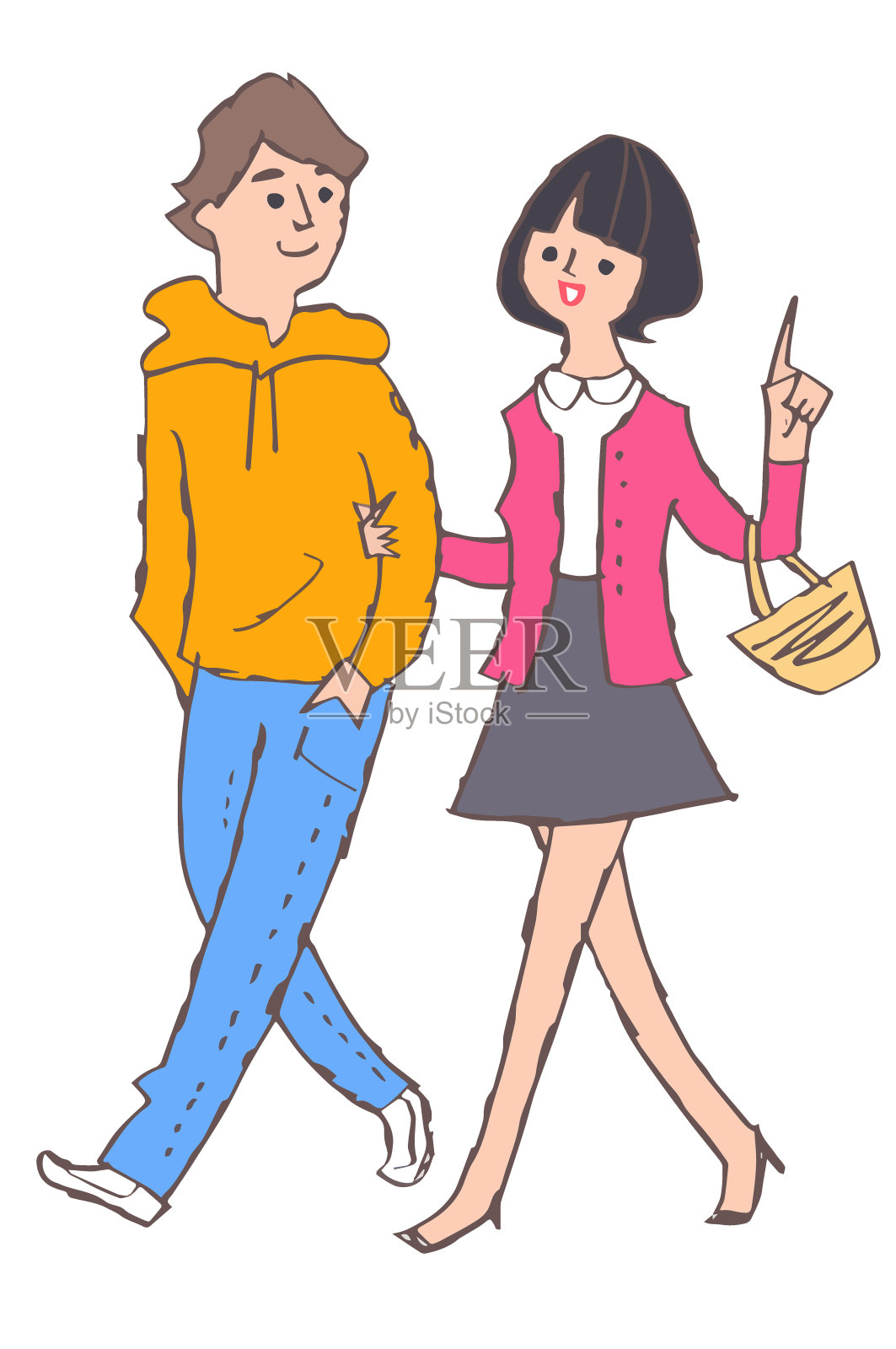 年轻的日本夫妇走得很近插画图片素材
