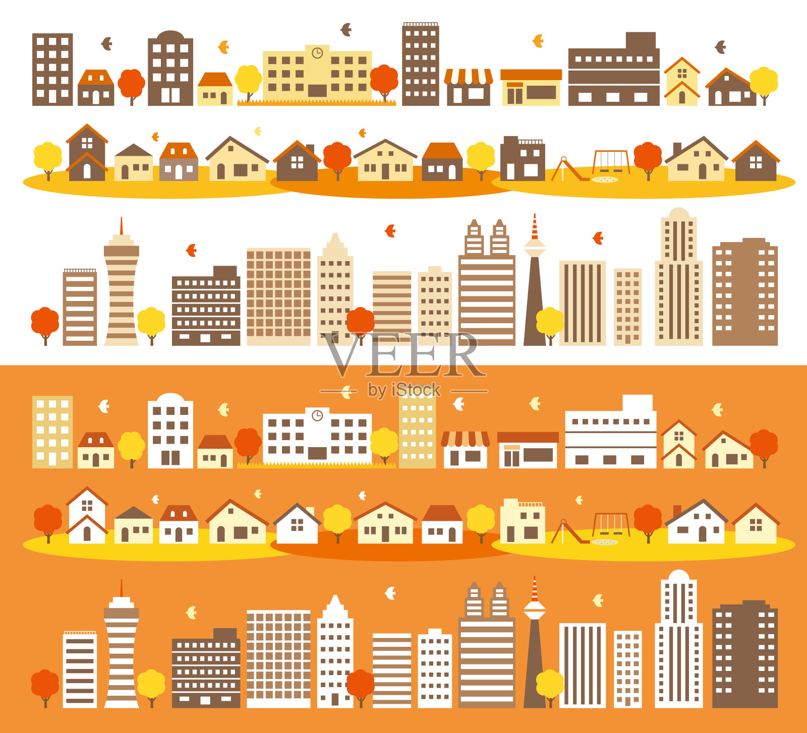 秋天的城市插画图片素材