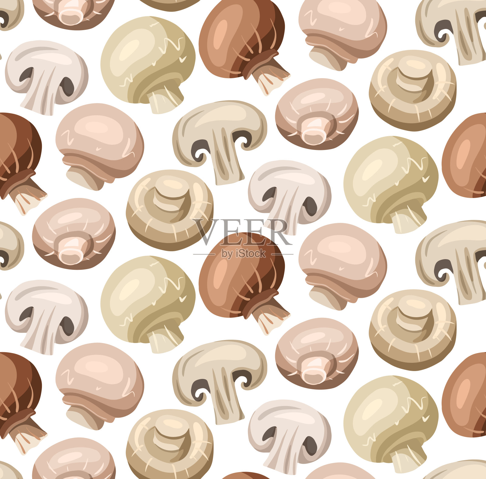 无缝模式的平手绘香菇在白色的背景。健康健康的素食。矢量动画纹理插画图片素材