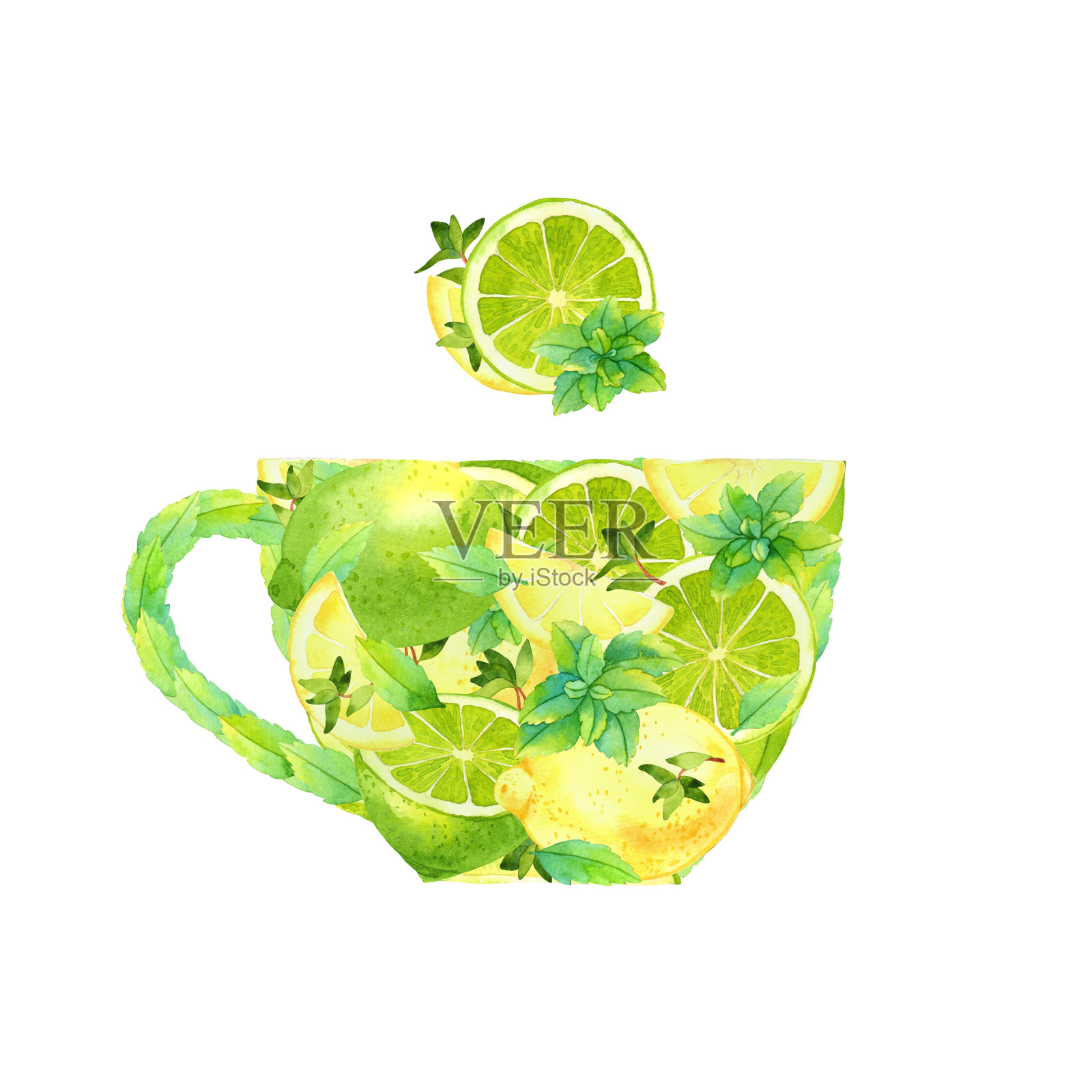 一杯加百里香和薄荷的柑橘茶插画图片素材