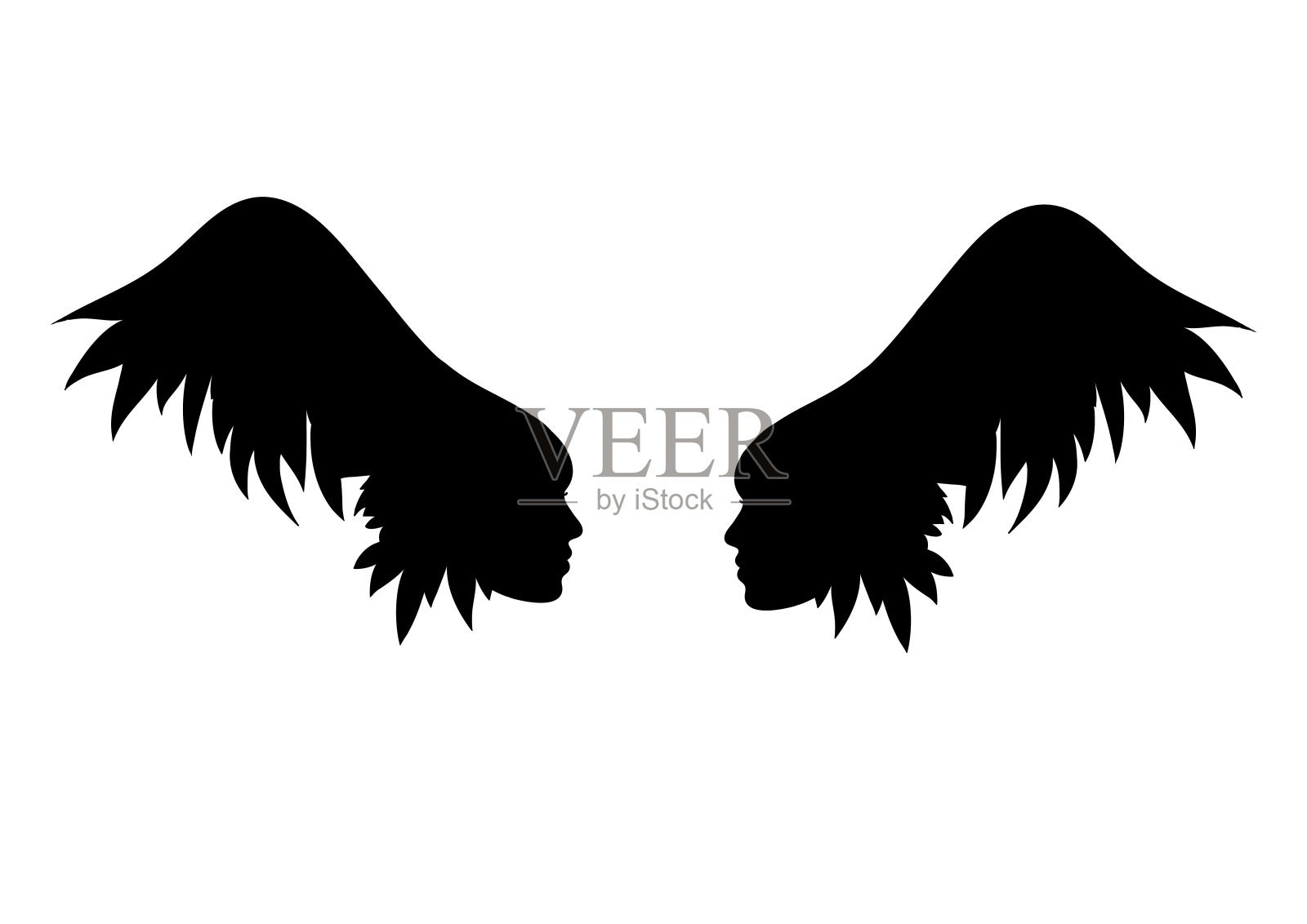 两个长着人脸的翅膀。天使。翅膀纹身。设计元素图片
