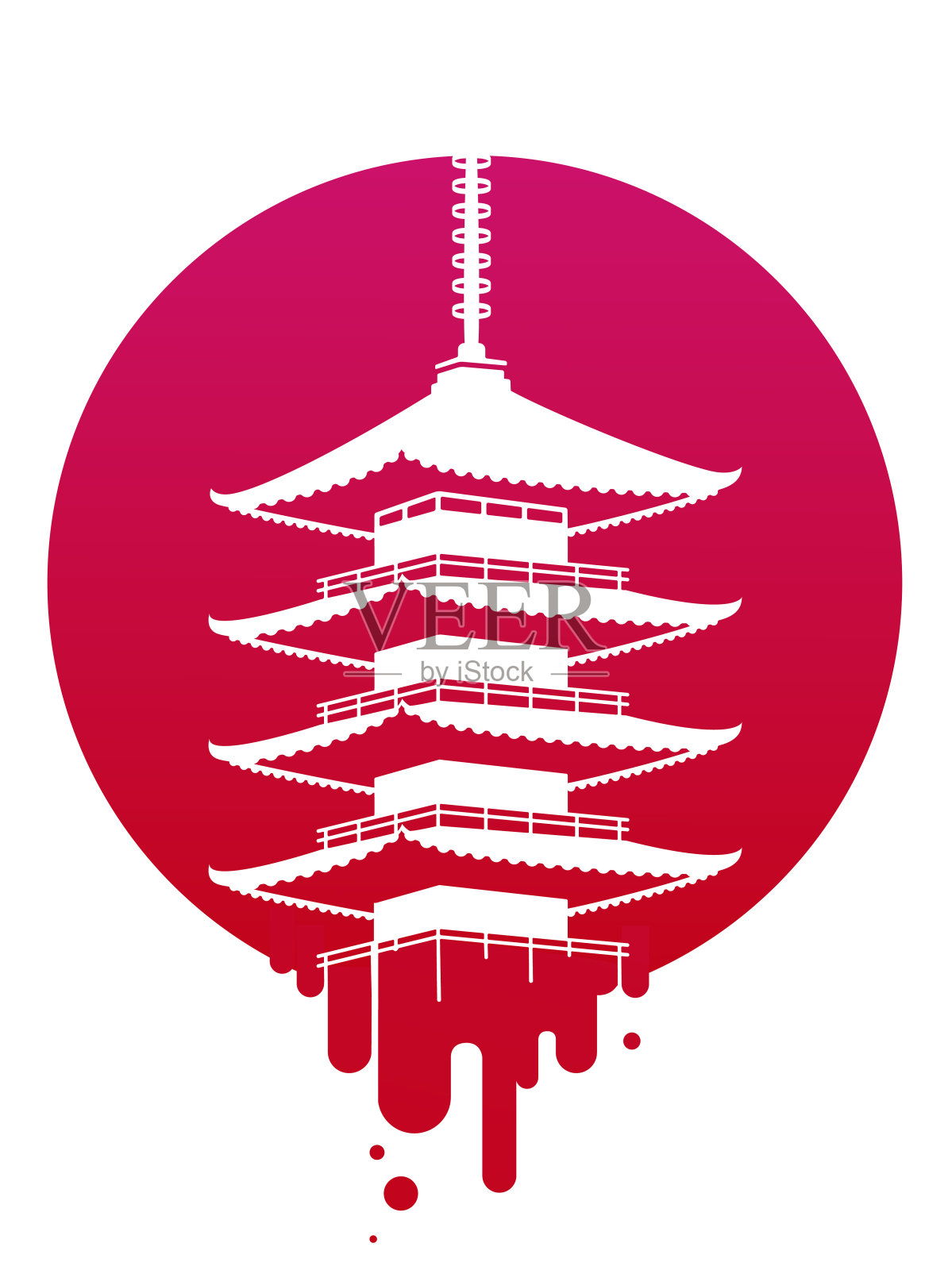 日本宝塔，一个剪影。矢量插图。旭日是日本的象征。红色的颜色。插画图片素材