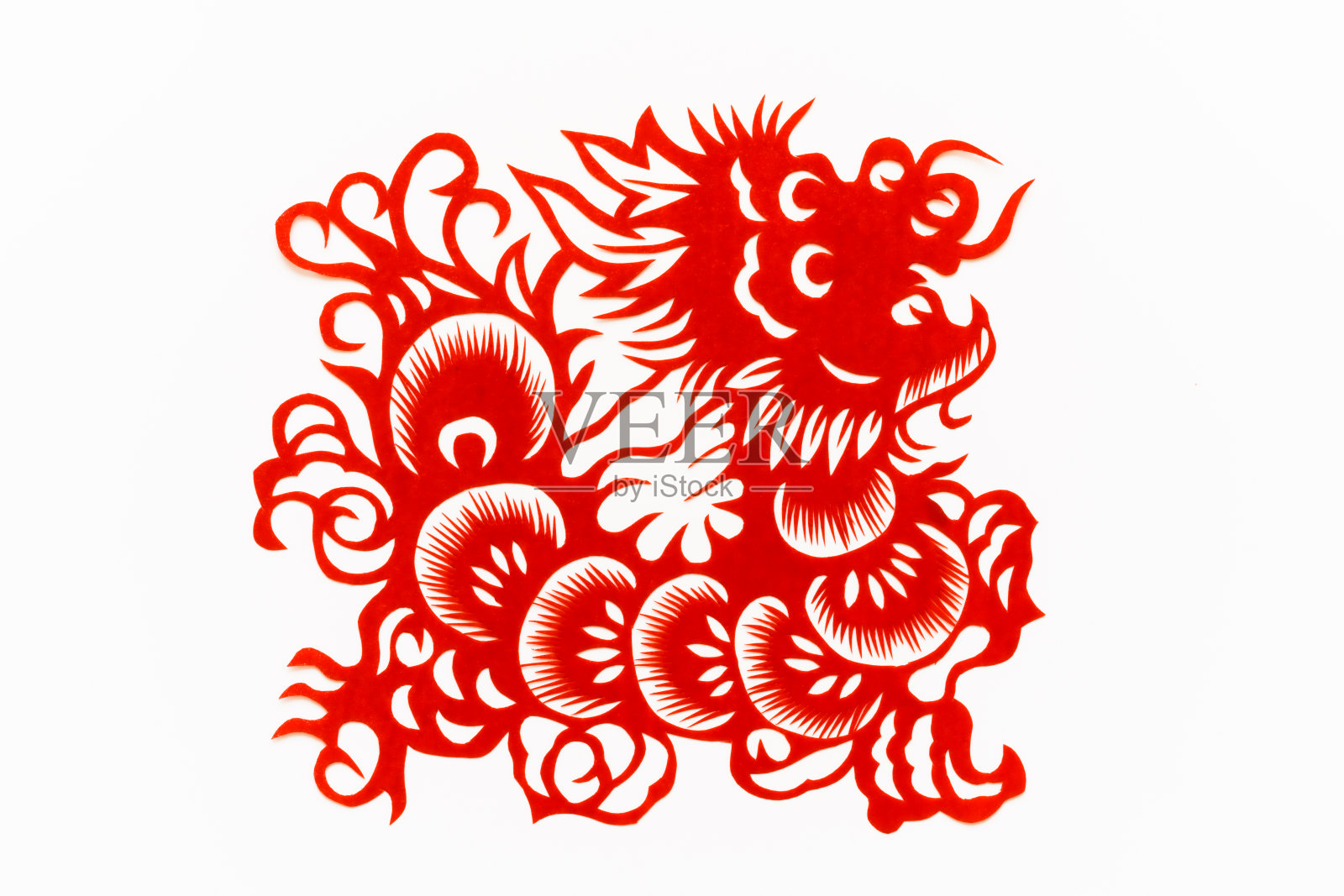 中国传统剪纸，十二生肖。中国新年，龙年。中国传统的动物龙剪纸艺术图案。龙剪纸，过年。照片摄影图片