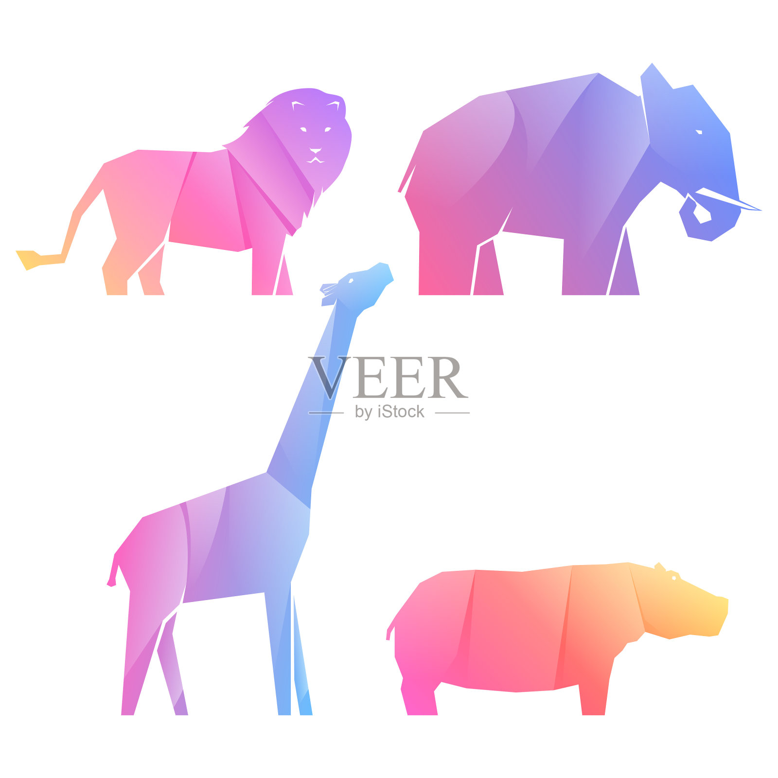 一组不同姿势的梯度非洲动物插画图片素材