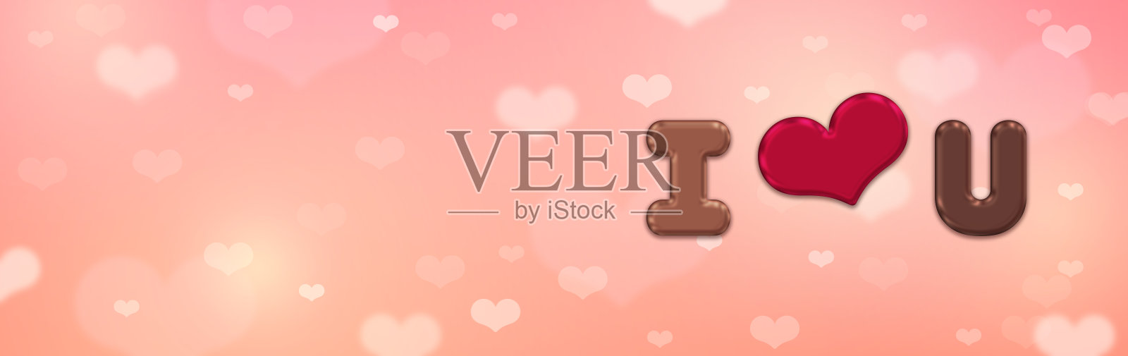 用巧克力写的“我爱你”心形散景背景。情人节/婚姻概念。插画图片素材