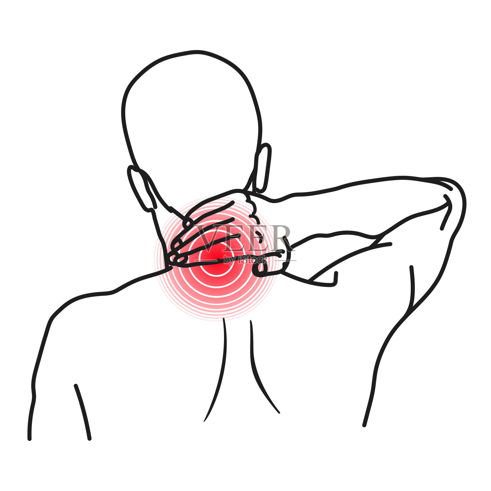 背部有颈部或脊椎疼痛的男人插画图片素材