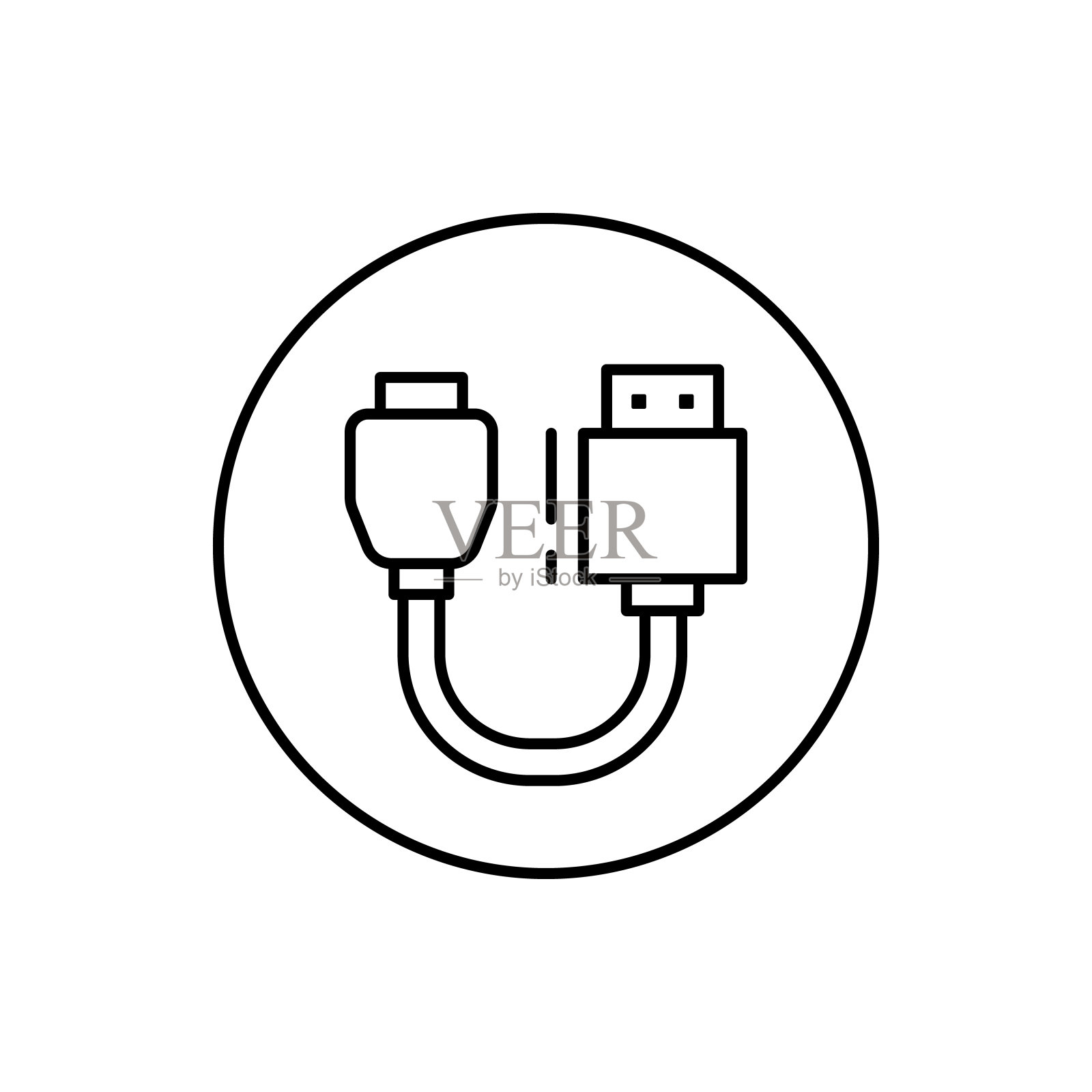 Hdmi,连接器图标。简单的线条，轮廓矢量元素的连接器和电缆图标ui和ux，网站或移动应用程序图标素材