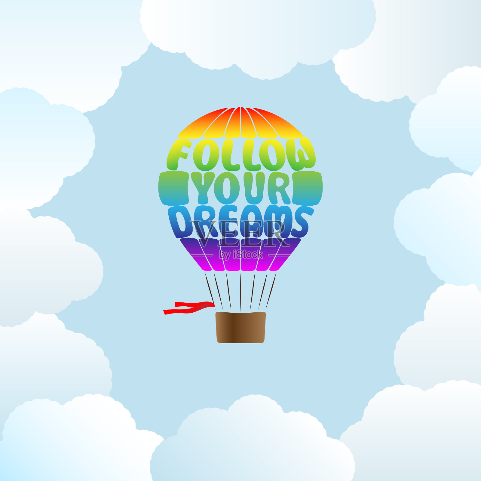 追逐你的梦想。云中的气球。插画图片素材