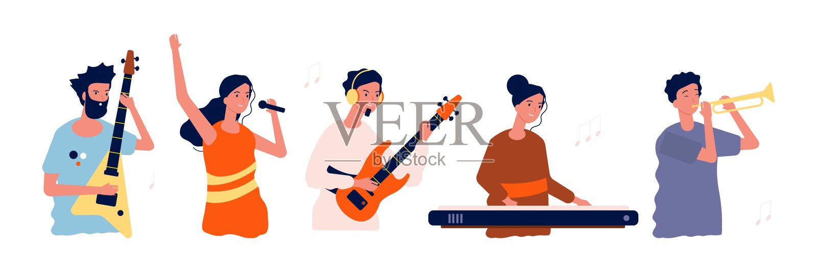 音乐家和歌手。有乐器的人。音乐会，节日或活动人士矢量插图插画图片素材