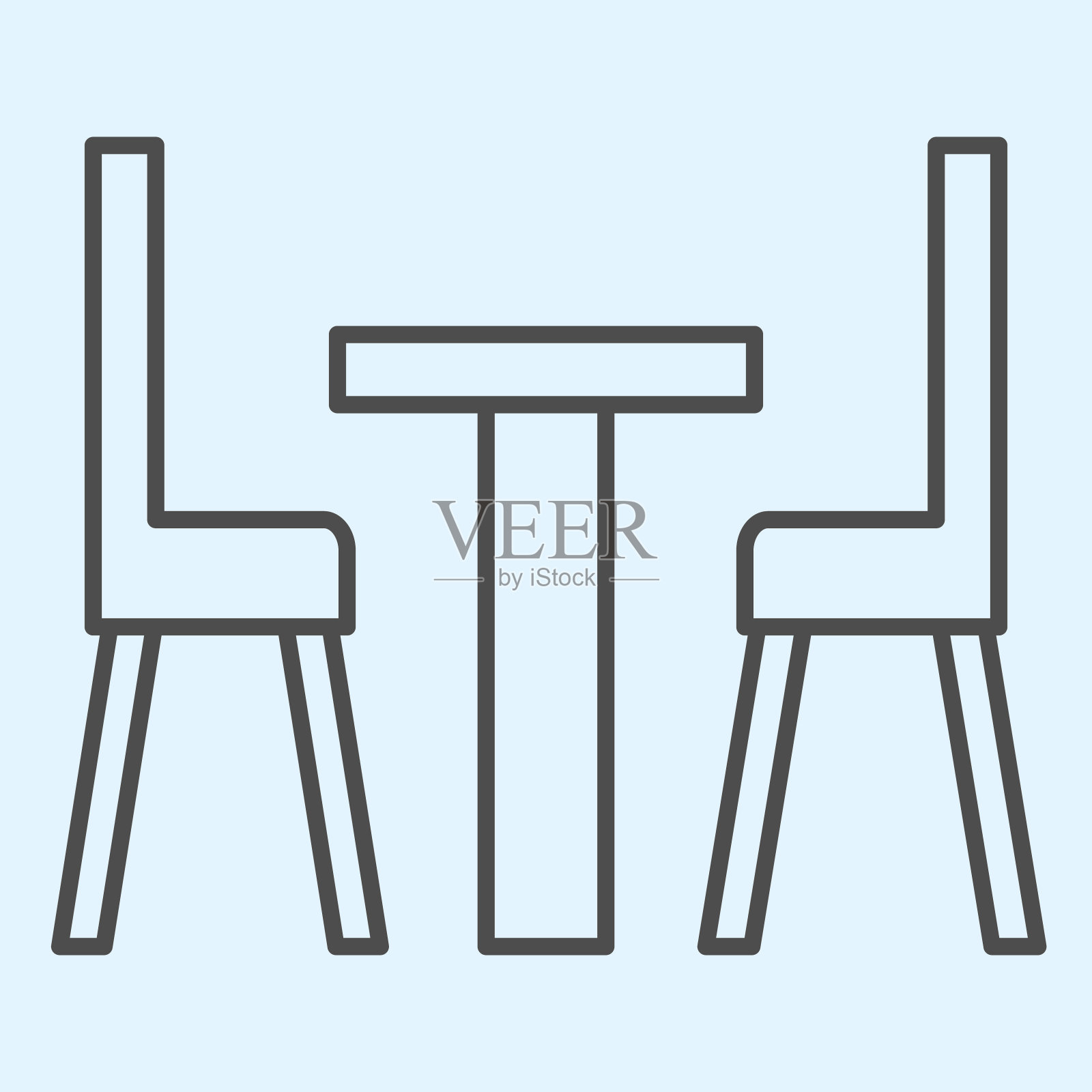 餐厅家具细线图标。小桌子和两把椅子。家居风格厨房矢量设计概念，轮廓风格象形图上的白色背景，用于web和应用程序。设计元素图片