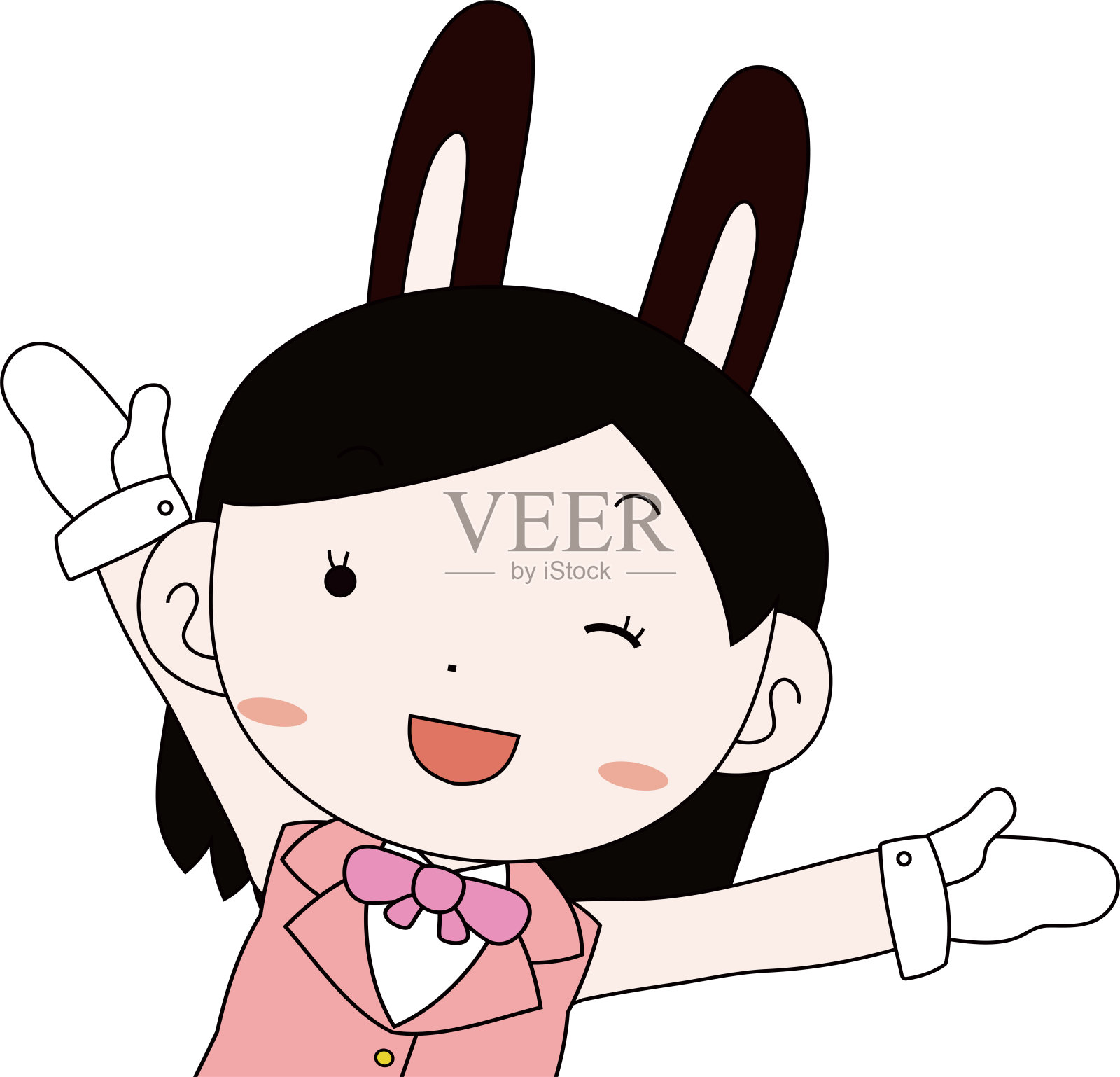 扮演角色的女孩穿着水手服，上半身长着兔耳朵插画图片素材