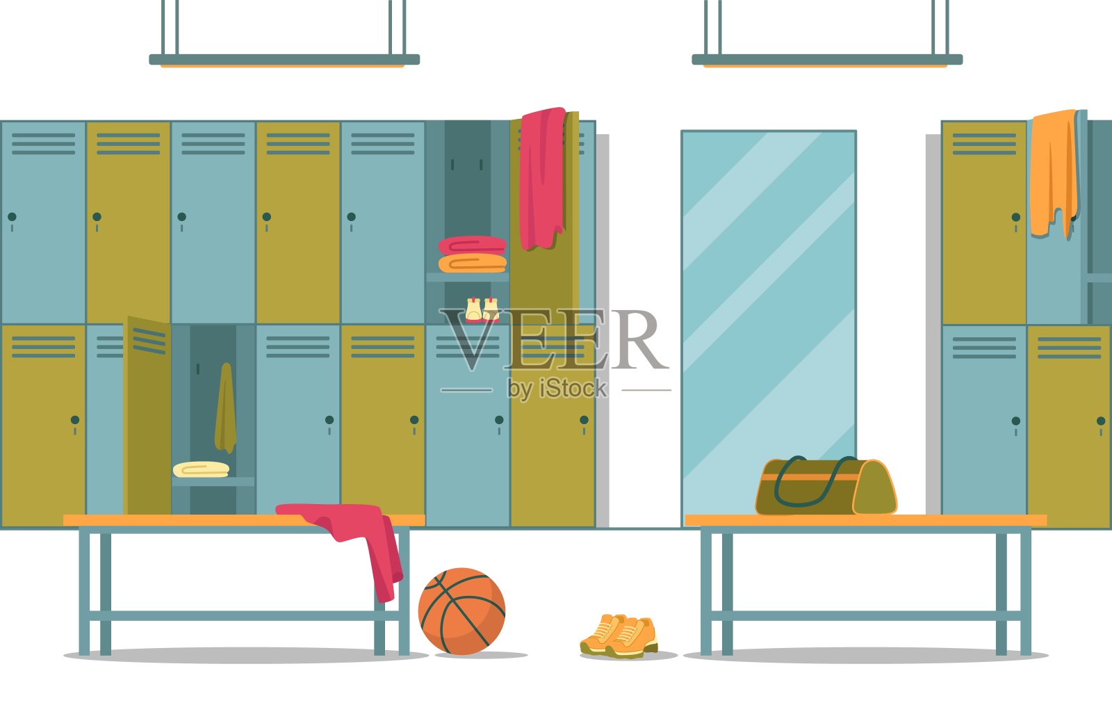 学校体育馆设有方便设施的更衣室插画图片素材