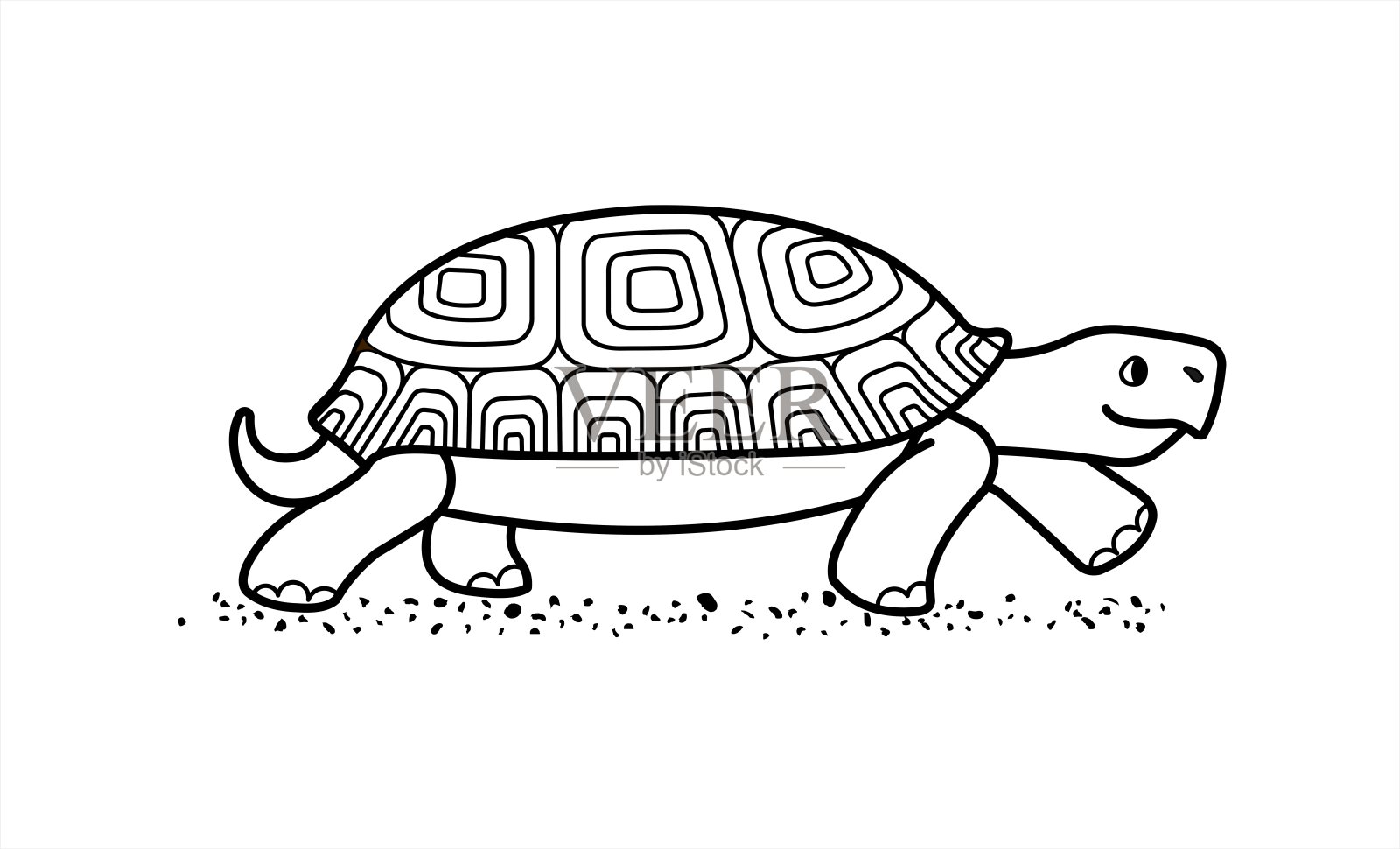 轮廓向量可爱陆龟与花纹壳，侧视图;孤立在白色背景上;缓慢的象征;轮廓龟;用于涂色书页设计元素图片