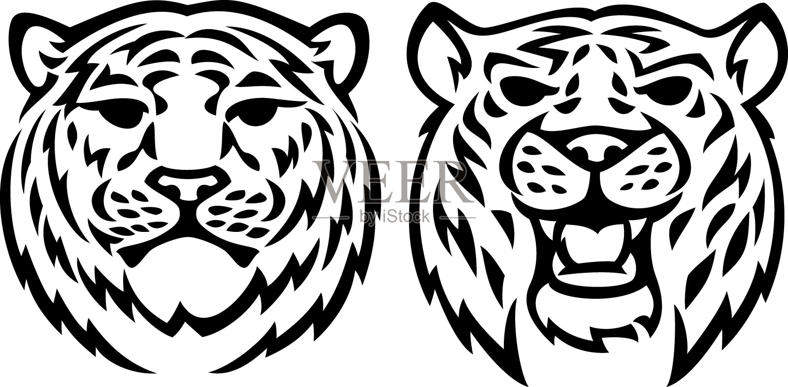 两个老虎头插画图片素材