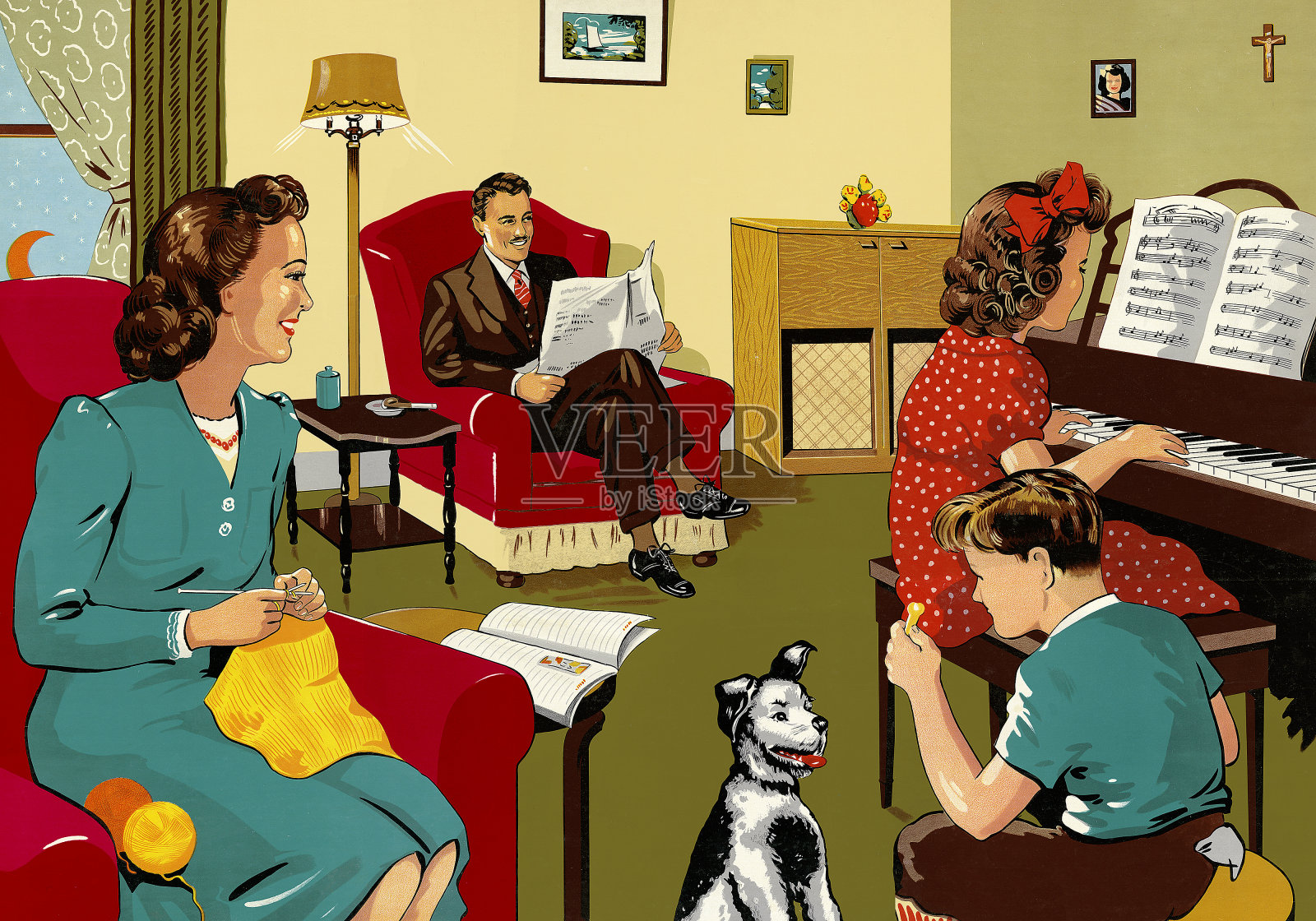 家人在客厅放松插画图片素材