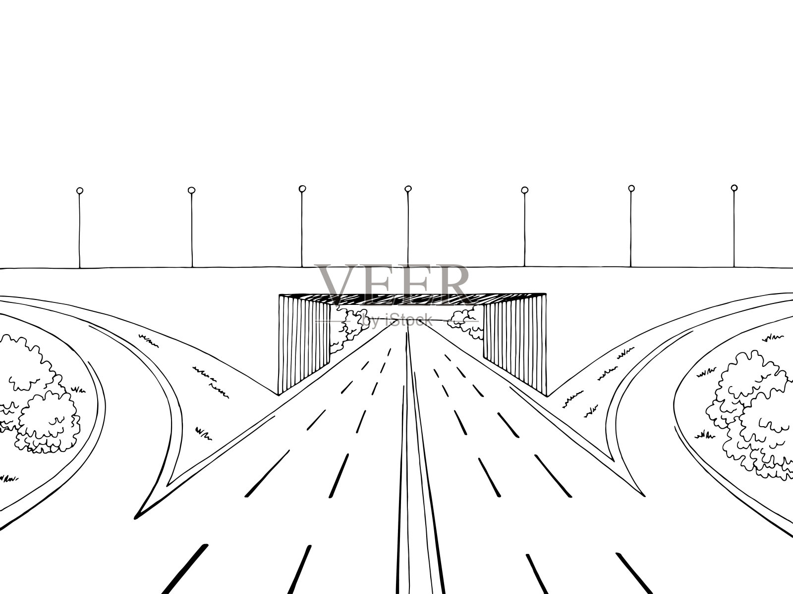 高速公路过桥道路图形黑白景观素描插图矢量插画图片素材