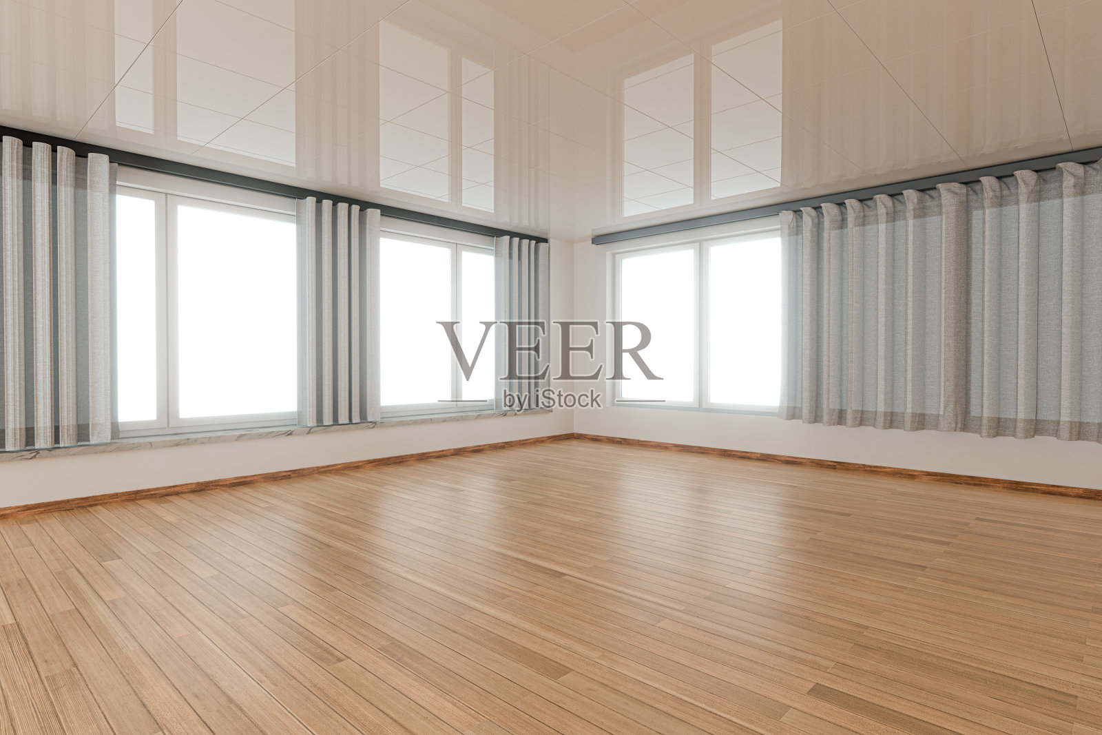 空房间，木地板，白色背景，3d渲染。照片摄影图片