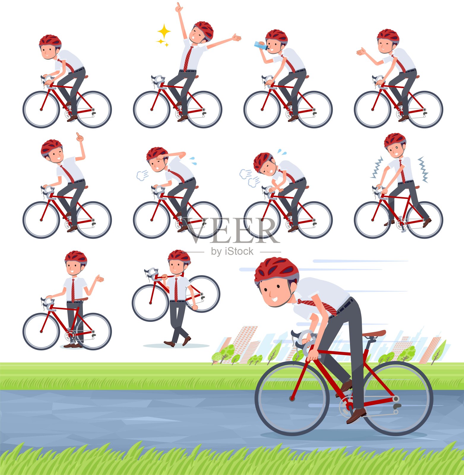 扁平型学校男孩短袖领带夏天公路自行车设计元素图片