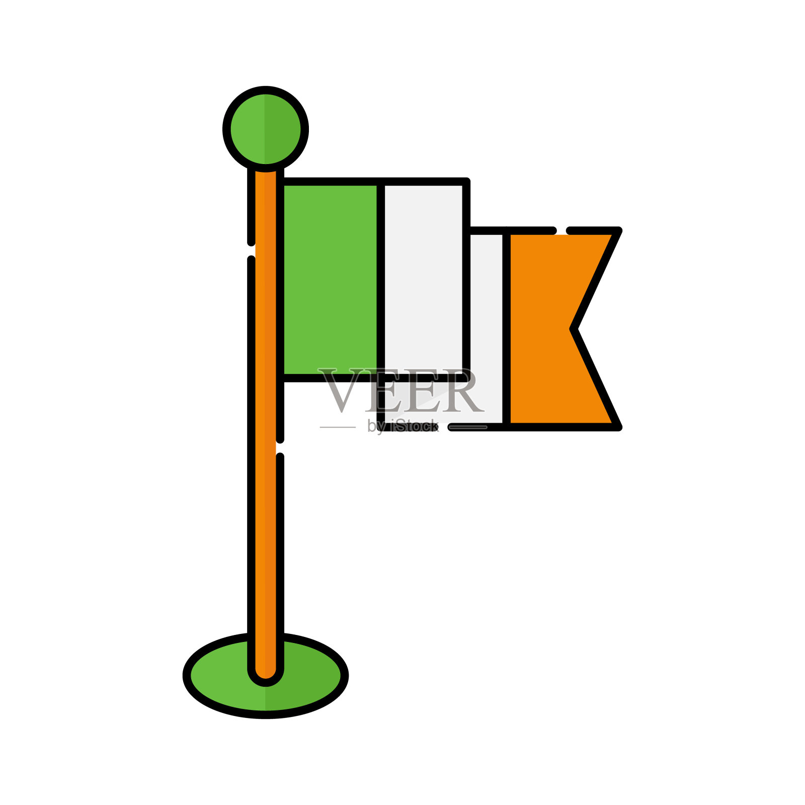 爱尔兰国旗平面图标矢量插图。圣帕特里克节矢量插图。设计元素图片