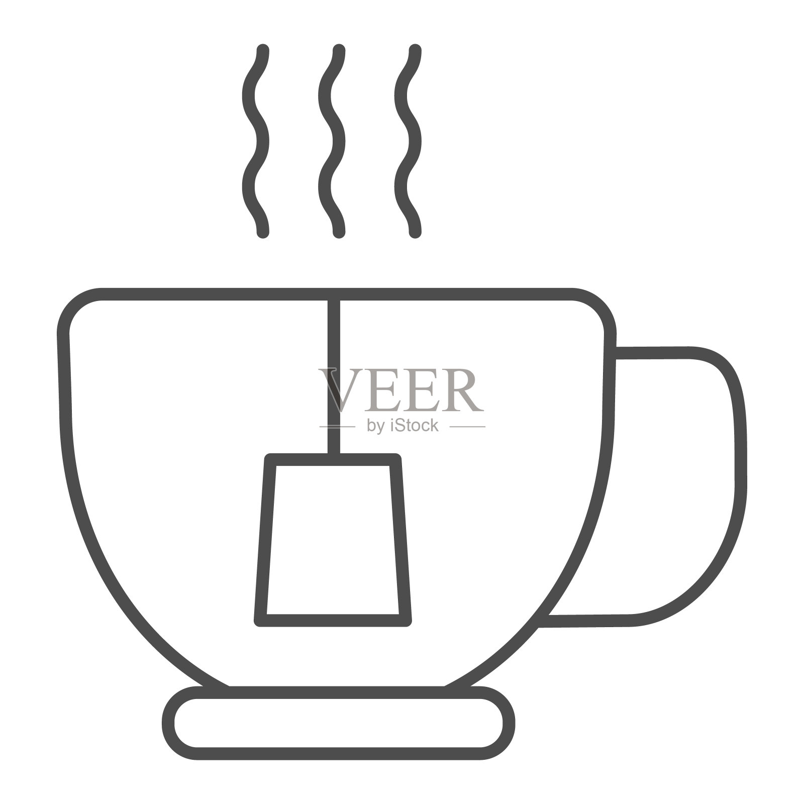 热茶细线图标。杯与茶袋矢量插图孤立在白色。马克杯轮廓风格设计，为网页和应用设计。Eps 10。插画图片素材