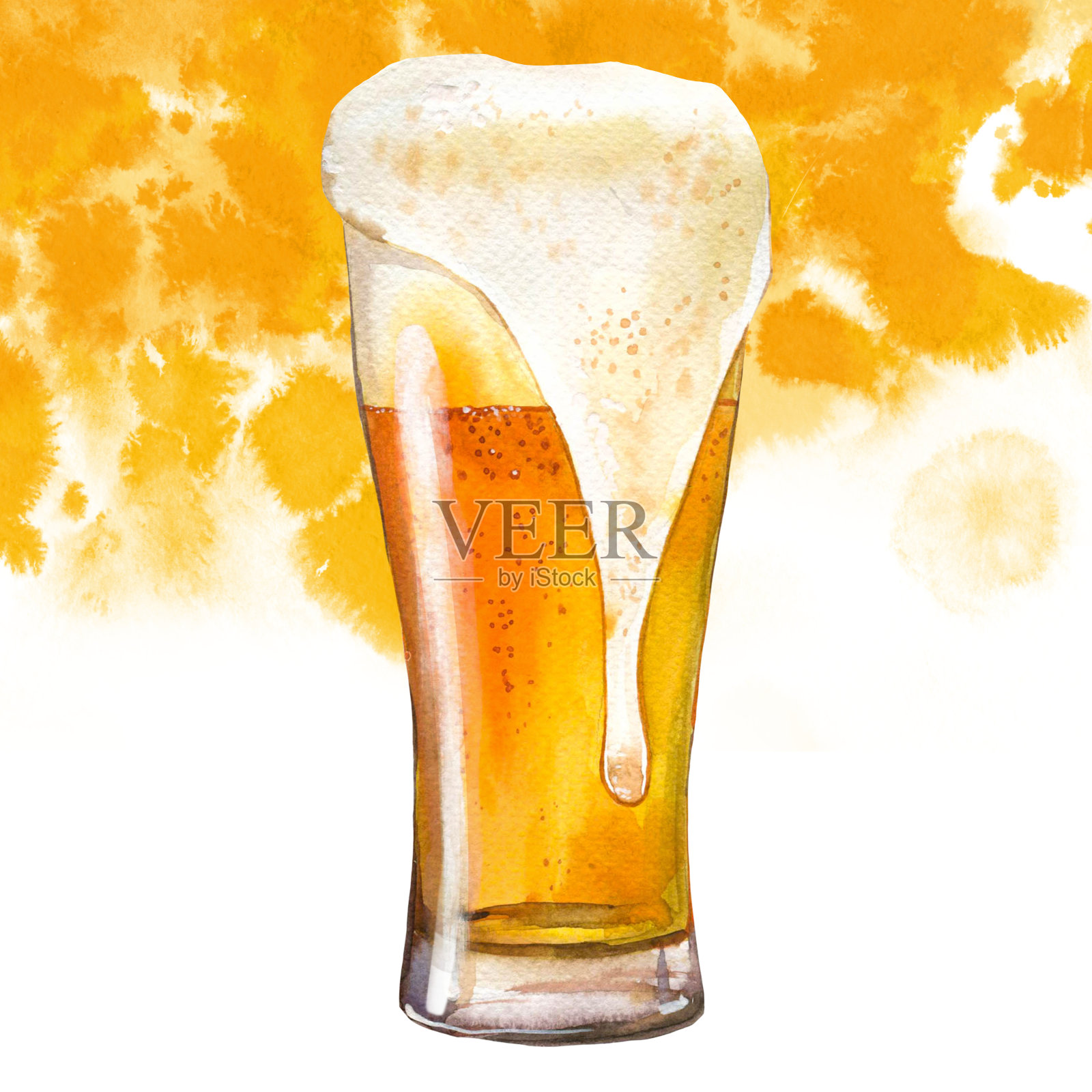 啤酒节。水彩插图与玻璃啤酒在风景如画的风格为酒吧。庆祝饮品菜单。啤酒的海报。插画图片素材