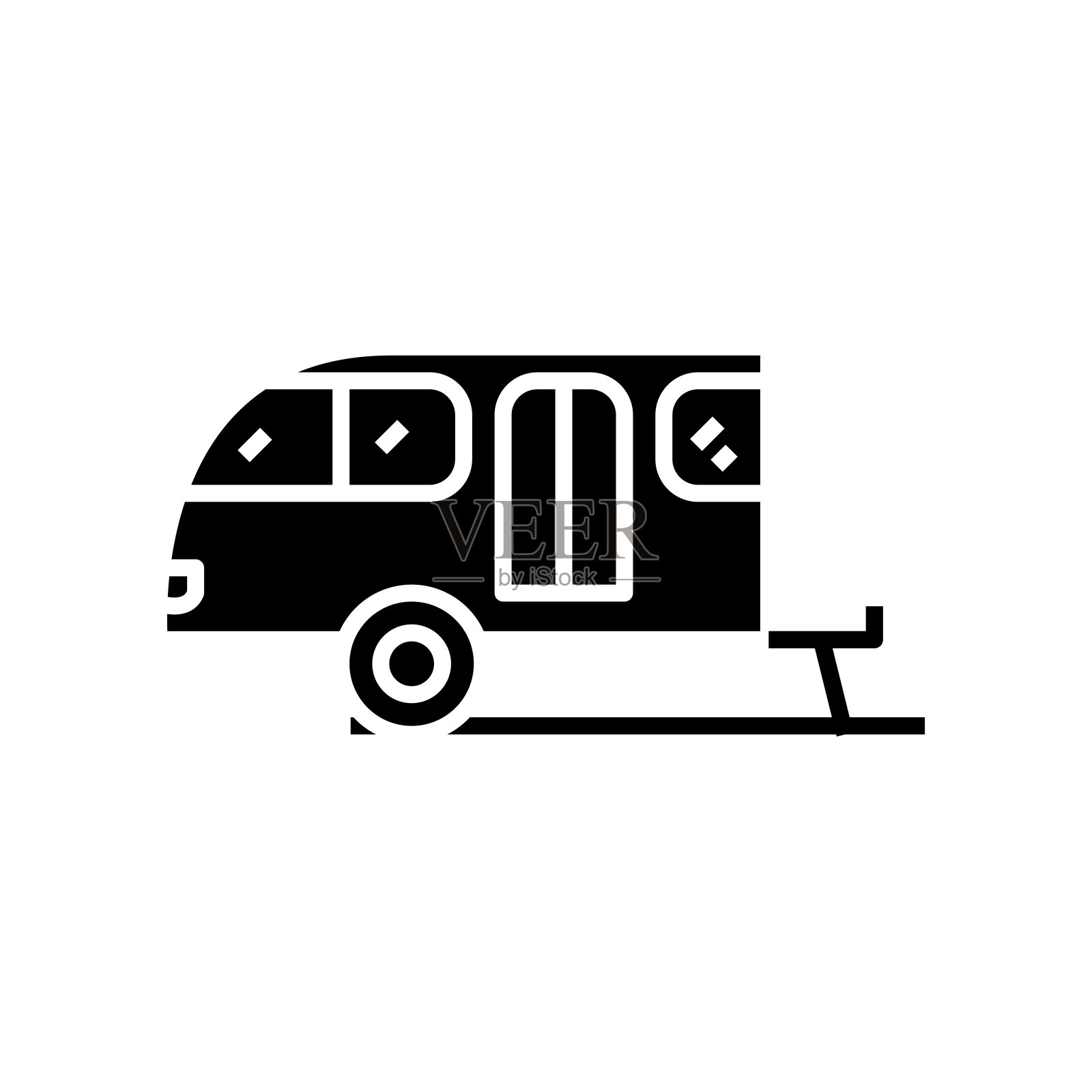 家庭拖车黑色图标，概念插图，矢量平面符号，符号符号图标素材