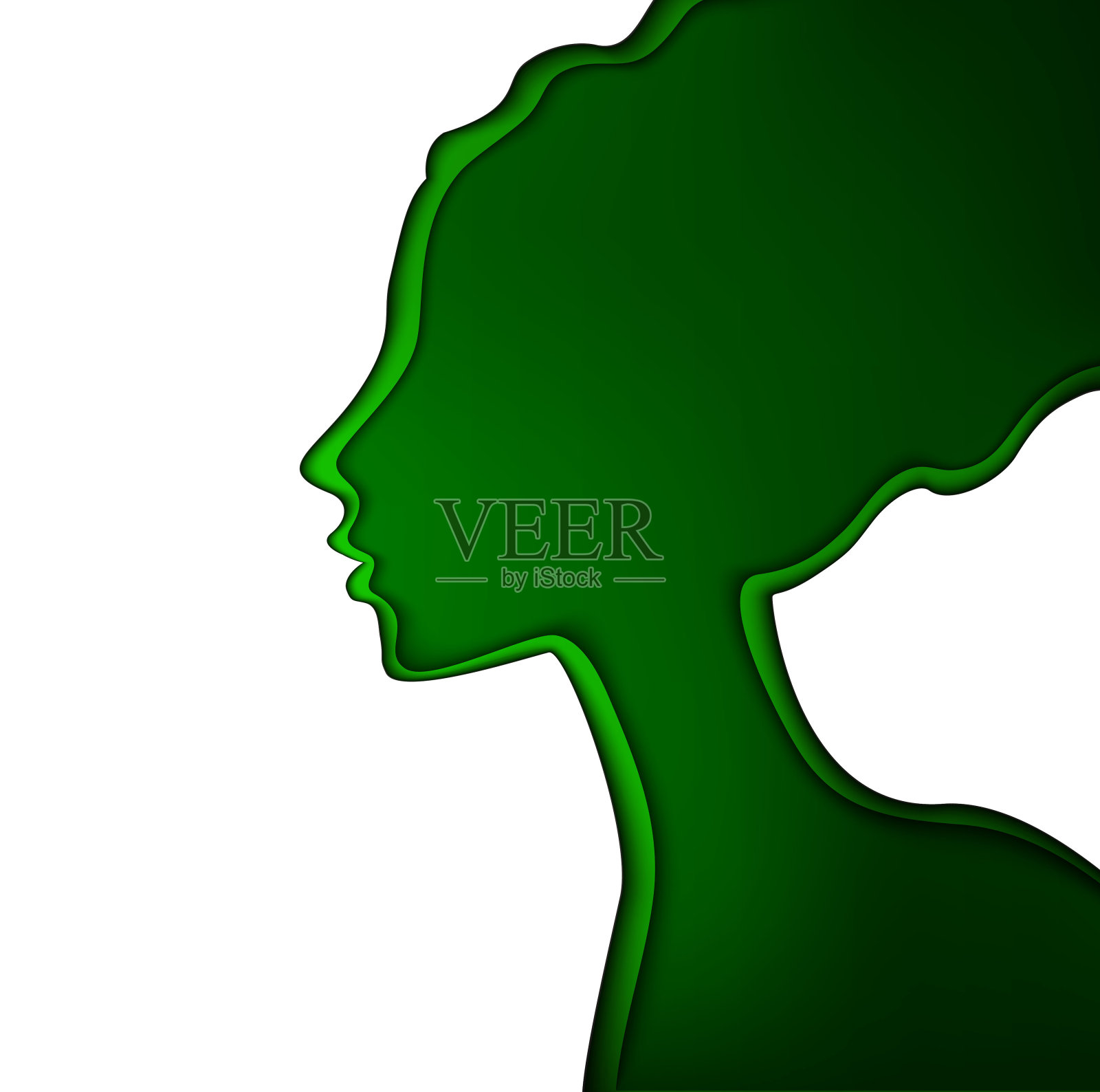 焕肤理念，春天女人理念，在绿色的白色背景上分层女性轮廓，清新的日子理念，向量插画图片素材