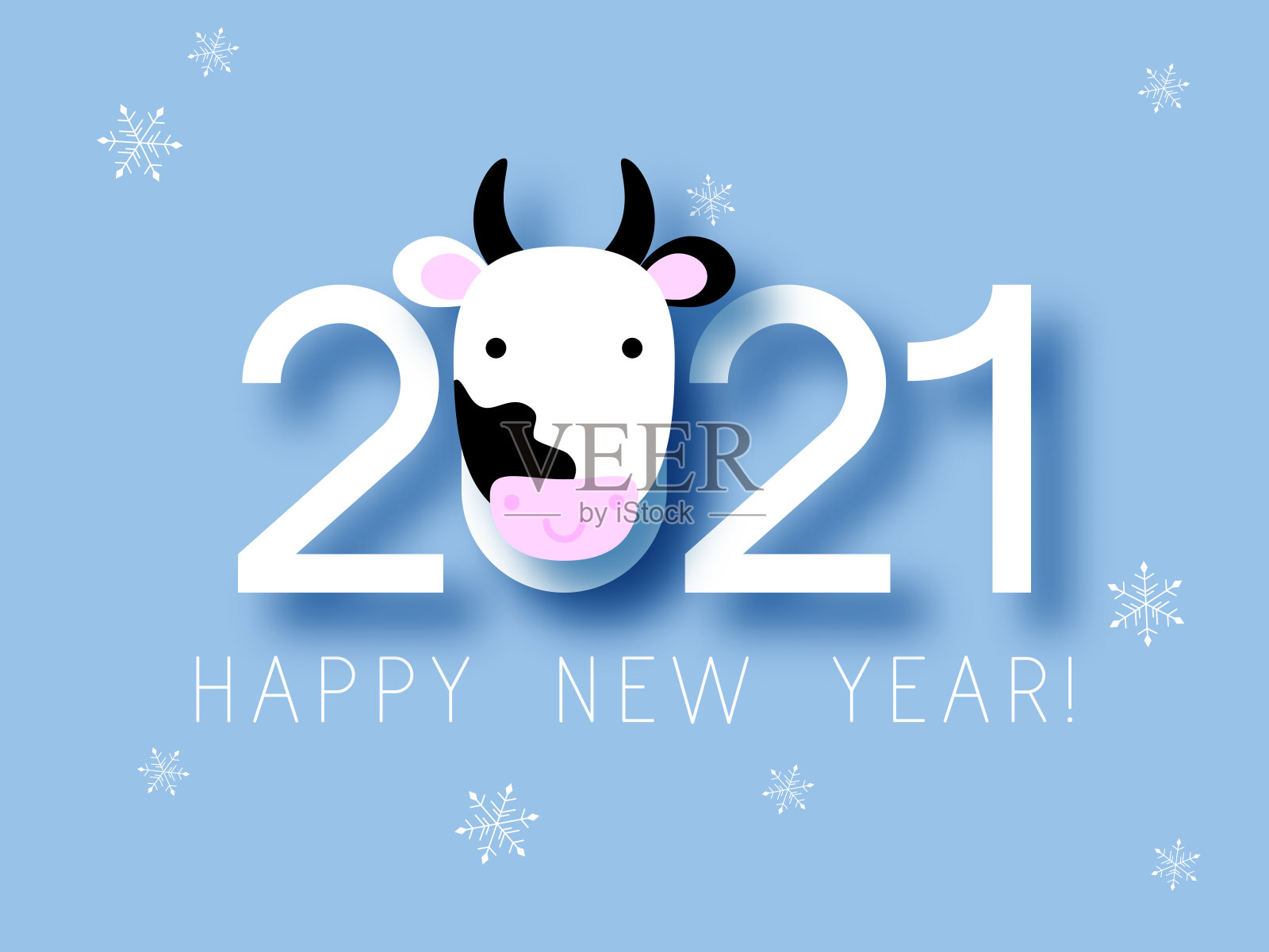 白色金属牛(野猪、公牛、母牛)是中国的年象征。牛年生肖矢量插图。新年快乐。2021插画图片素材