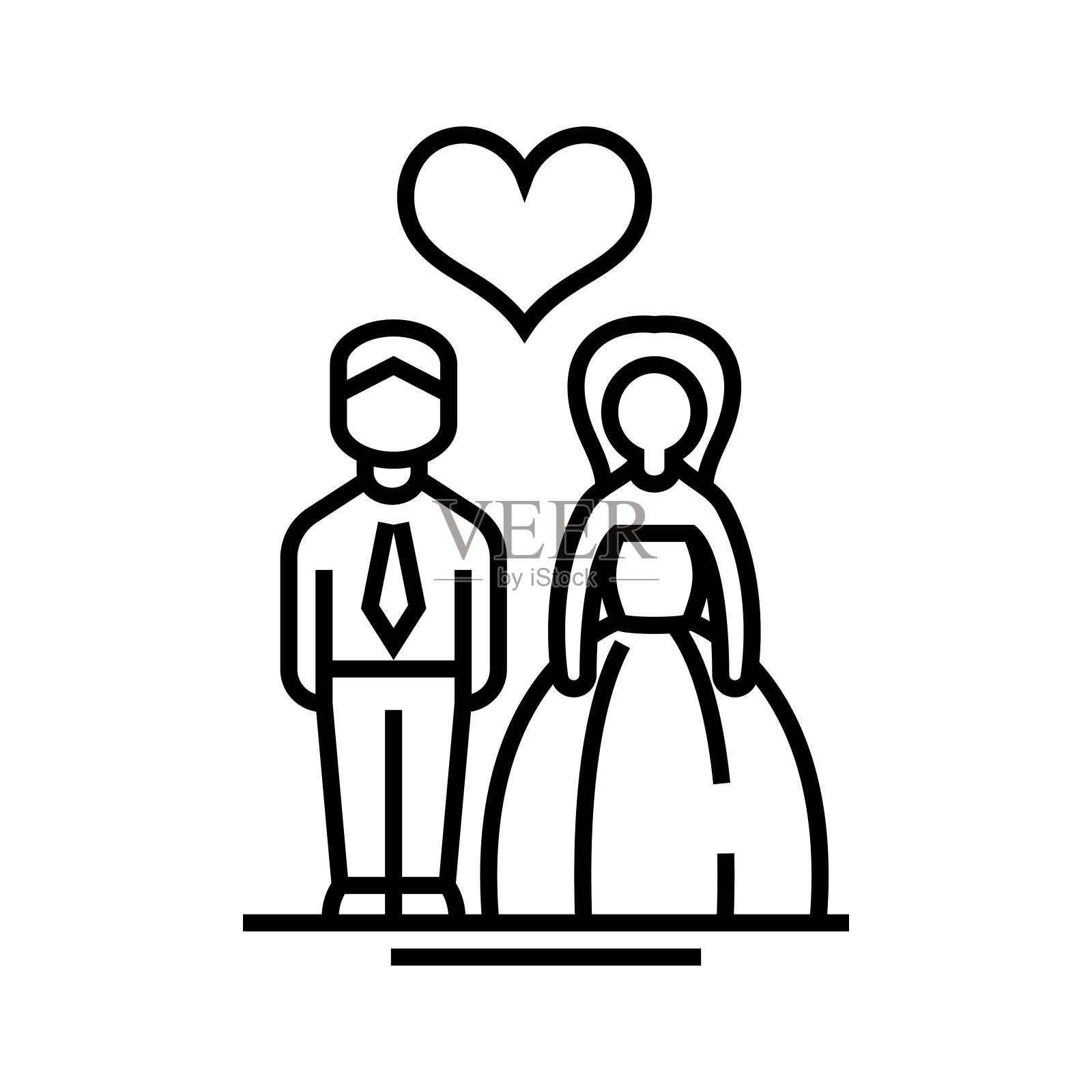 婚礼线图标，概念符号，轮廓矢量插图，线性符号设计元素图片