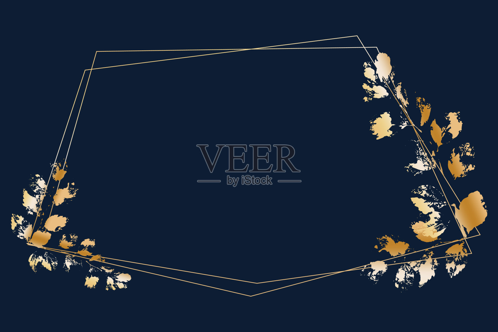 金色的叶子在深蓝色的背景。婚礼的邀请插画图片素材