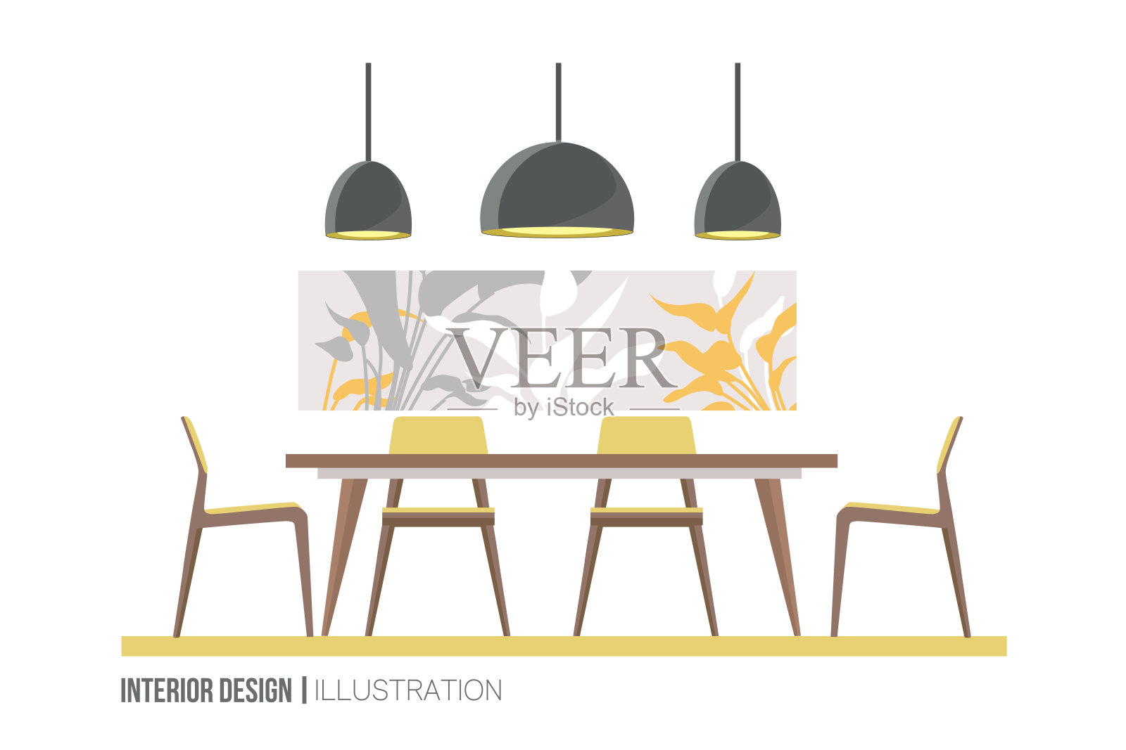 现代室内设计的餐厅或办公空间。平面设计说明插画图片素材