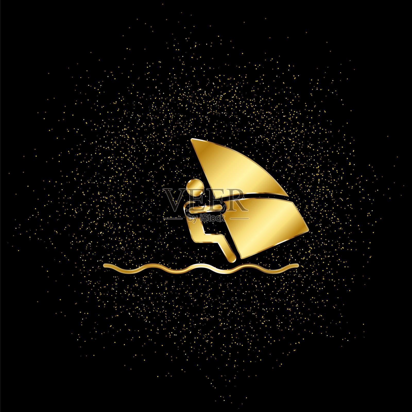 风帆冲浪海金，偶像。金色粒子的矢量插图插画图片素材