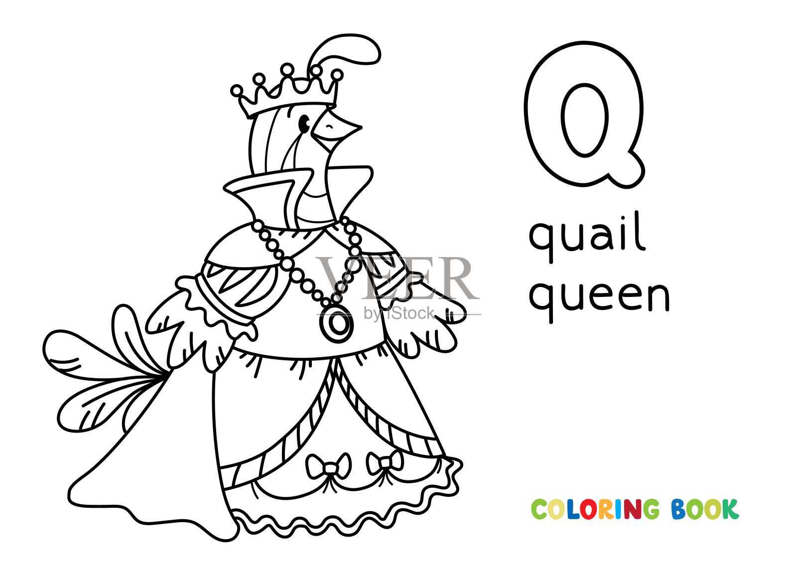 鹌鹑女王ABC着色书。字母问设计元素图片