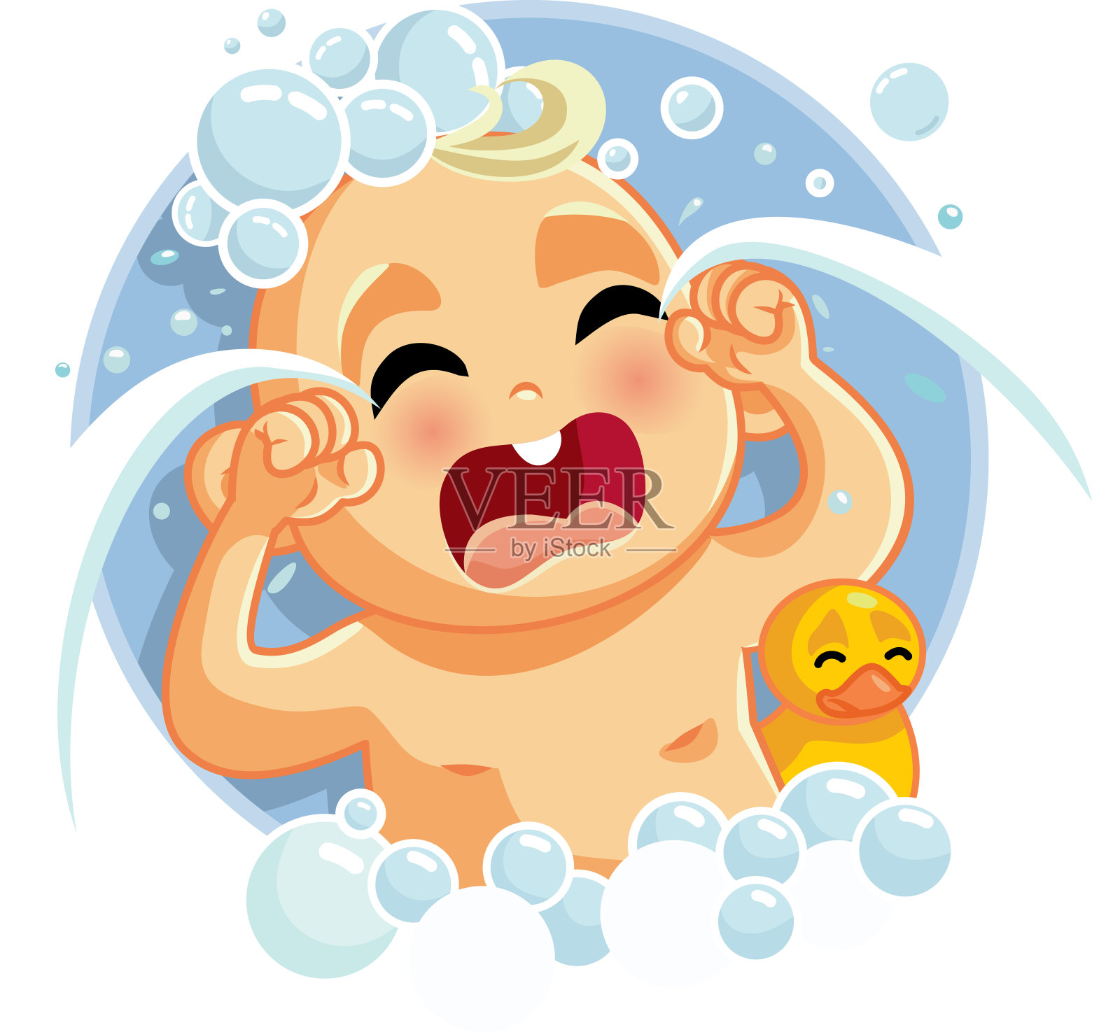 可爱的悲伤的婴儿在洗澡时哭泣设计元素图片
