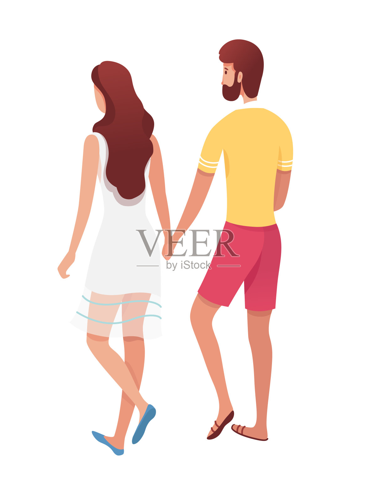 年轻的男人和女人在白色的孤立行走设计元素图片