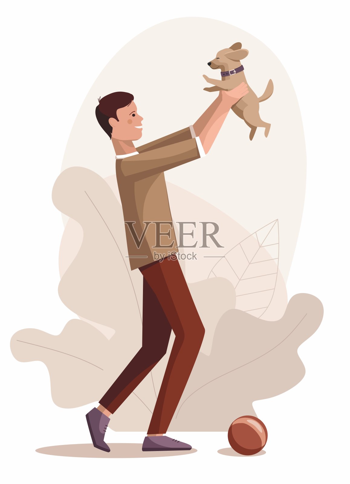 男人抱着小狗。人和狗的友谊和爱。设计元素图片