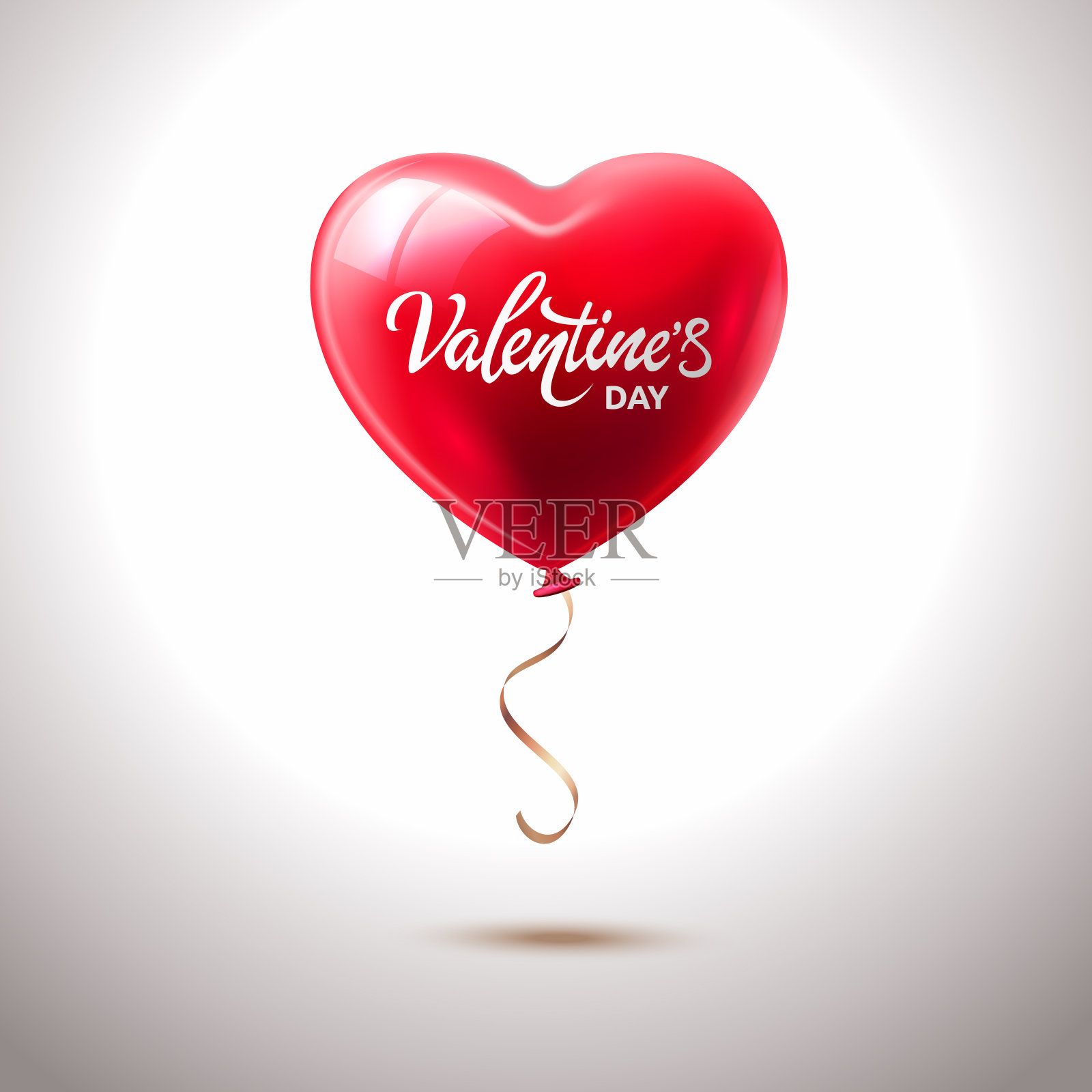 情人节贺卡与红色的心形状气球和字母在白色的背景。矢量插图的红色光泽3D心脏气球-孤立。矢量图插画图片素材