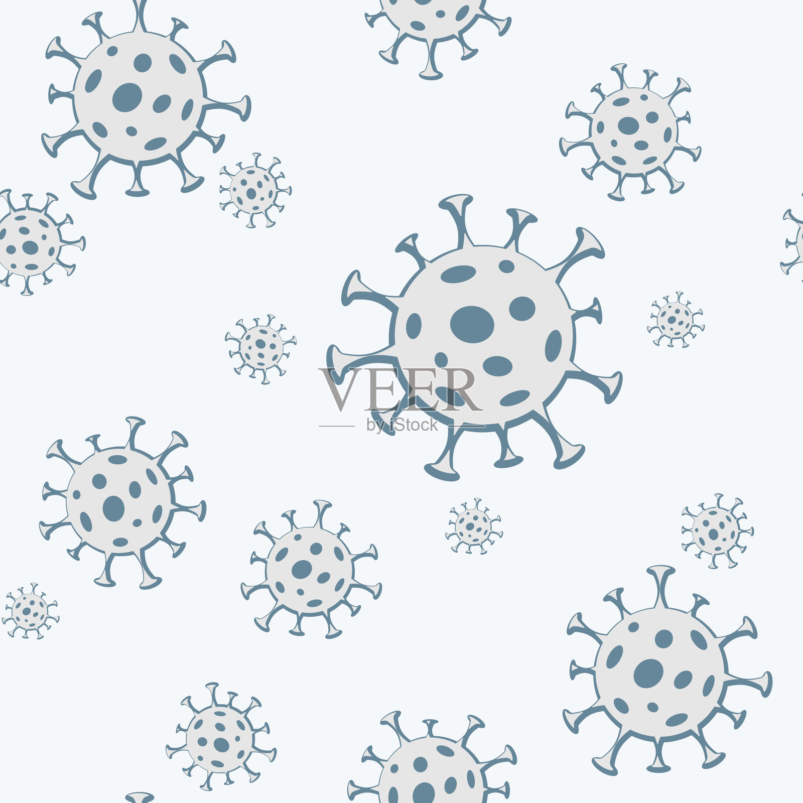 细菌病毒微生物微生物在蓝色背景无缝模式医学背景网站壁纸与病毒细菌微生物科学和健康主题冠状病毒载体模式插画图片素材