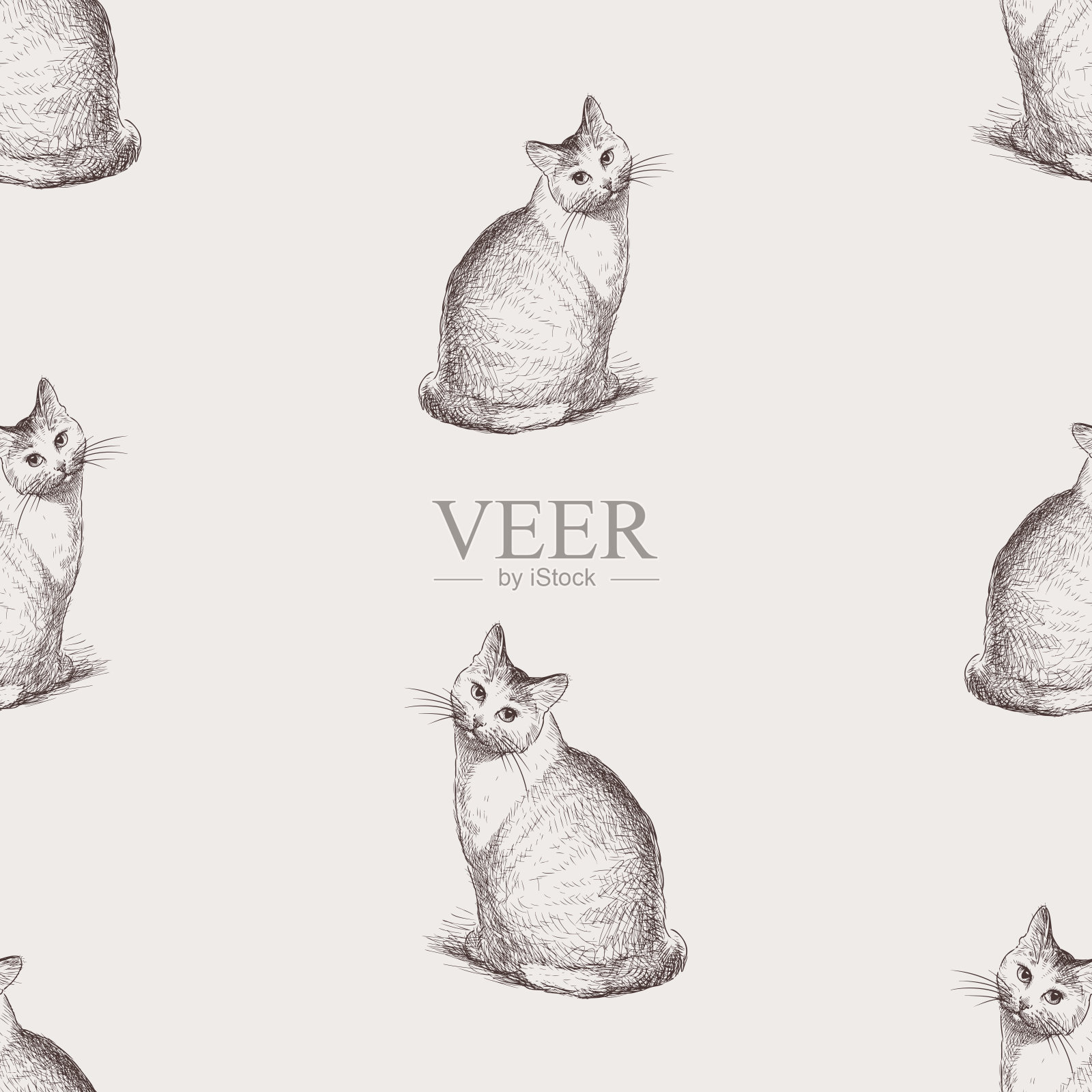 无缝图案的草图坐家猫插画图片素材