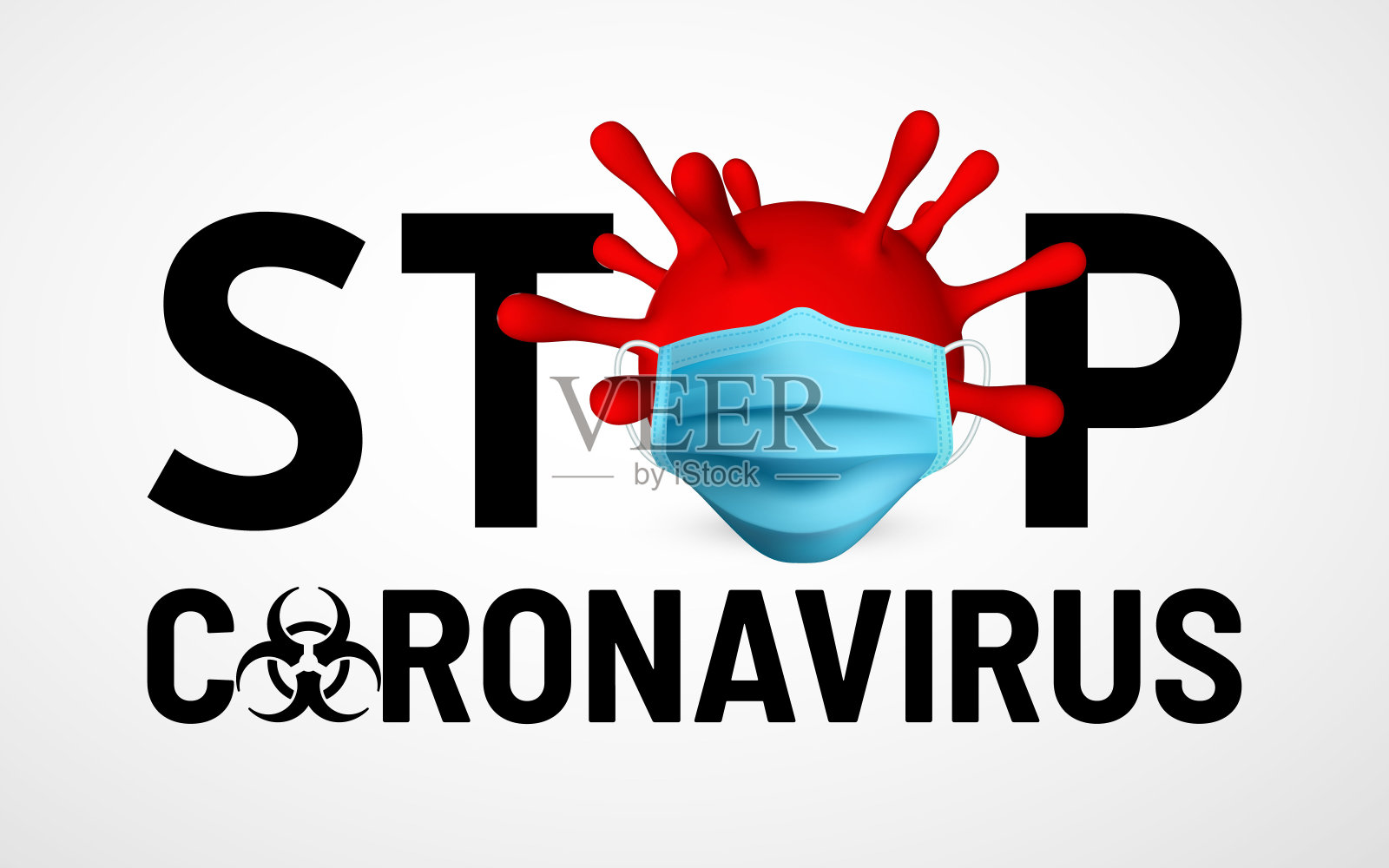 阻止Covid-19, 2019-nKoV。病毒单位医用口罩示意图。世界流行的概念。矢量图插画图片素材
