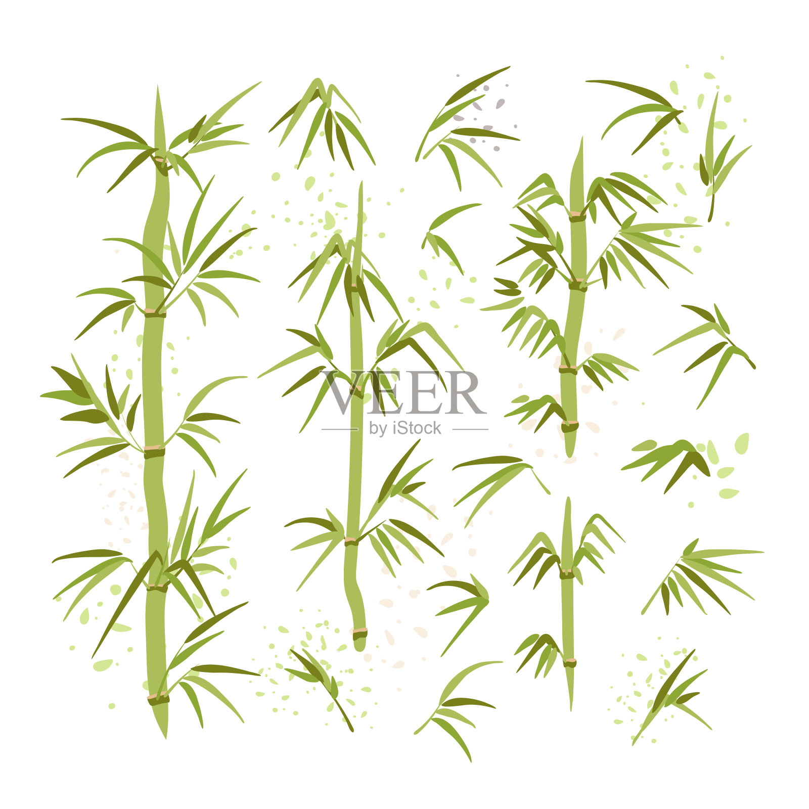 矢量图的竹叶，茎，早午餐。中日绿色生态环境植物组。温泉与生态竹插画。设计元素图片