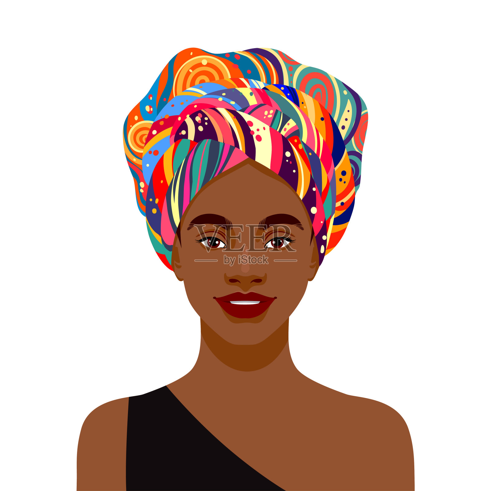 戴着头巾的美丽非洲女人插画图片素材