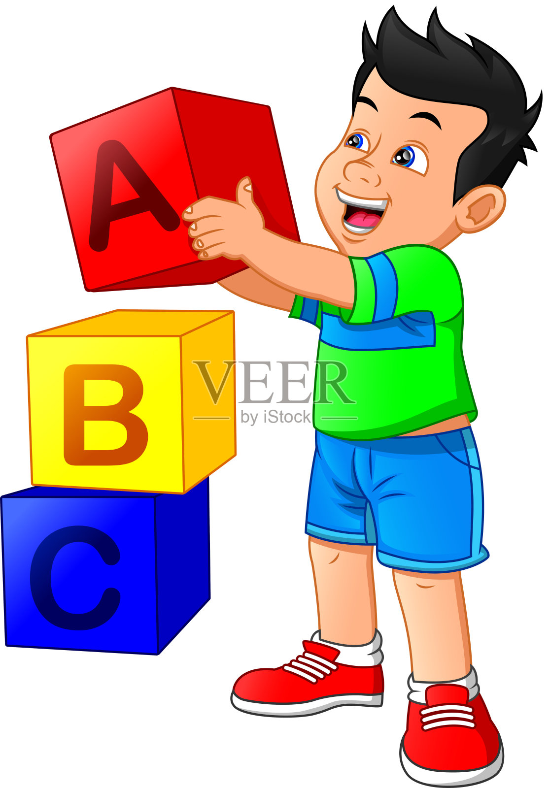小男孩在玩字母积木设计元素图片