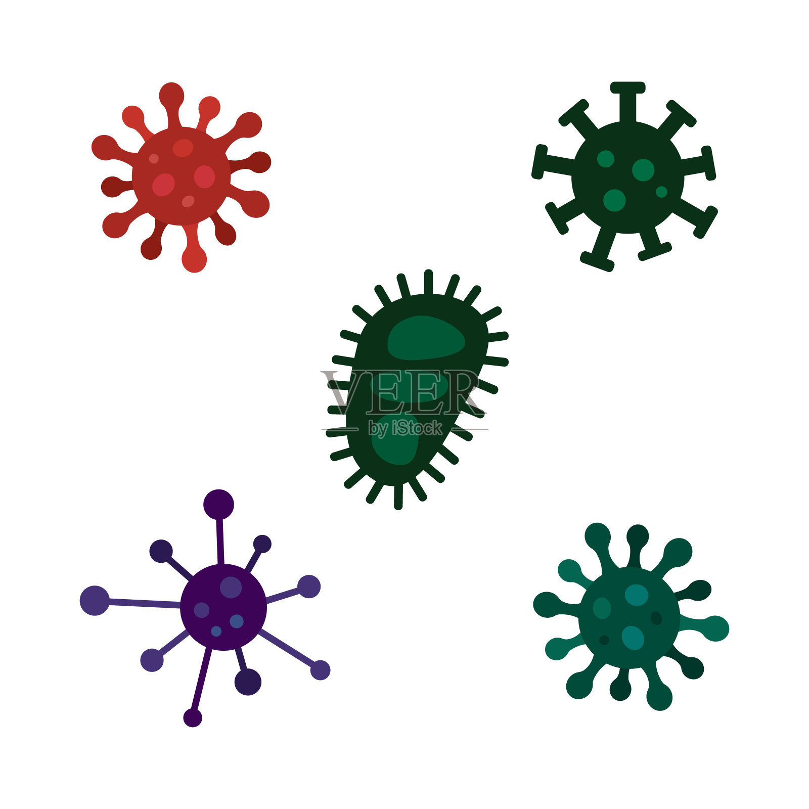 病毒、病原体、微生物、冠状病毒载体图标集插画图片素材