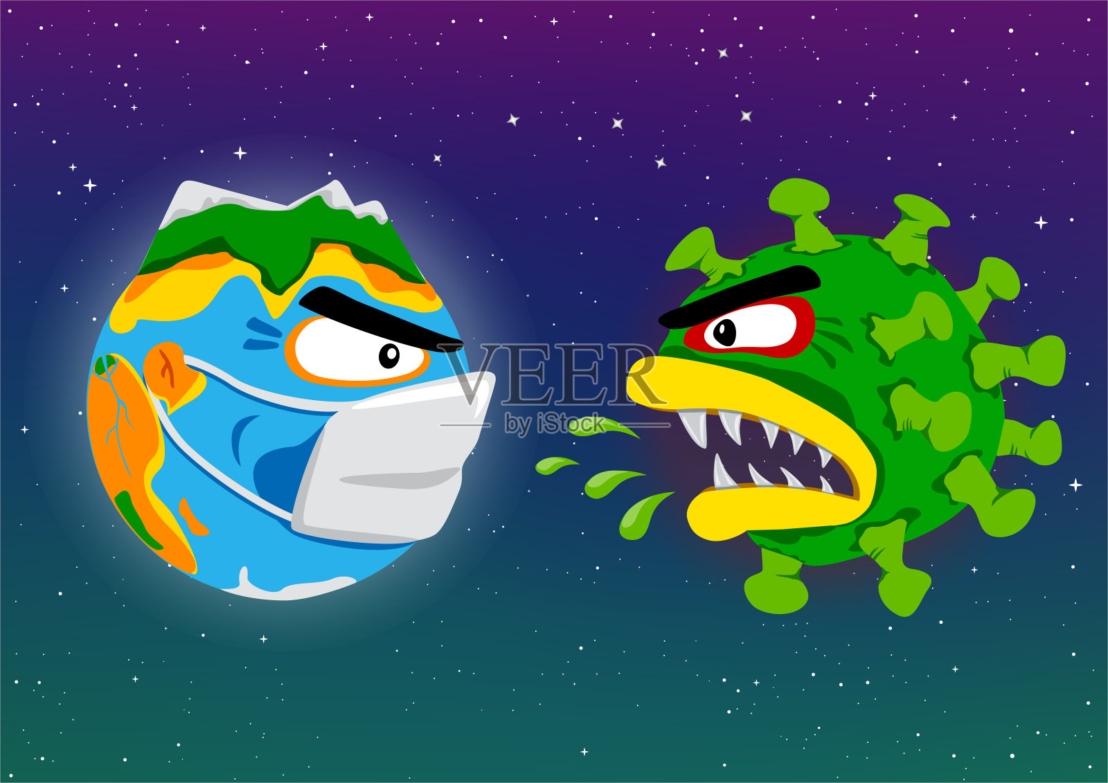 地球与冠状病毒战斗的例证插画图片素材